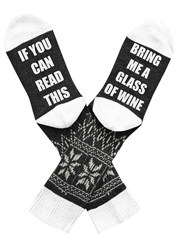 Funny Novelty Socks with Saying 'If You Can Read This' - Christmas Movie & Wine Themed Crew Dress Socks - Perfect Gift for Men & Women - Great for Holidays, Parties & Cozy Nights