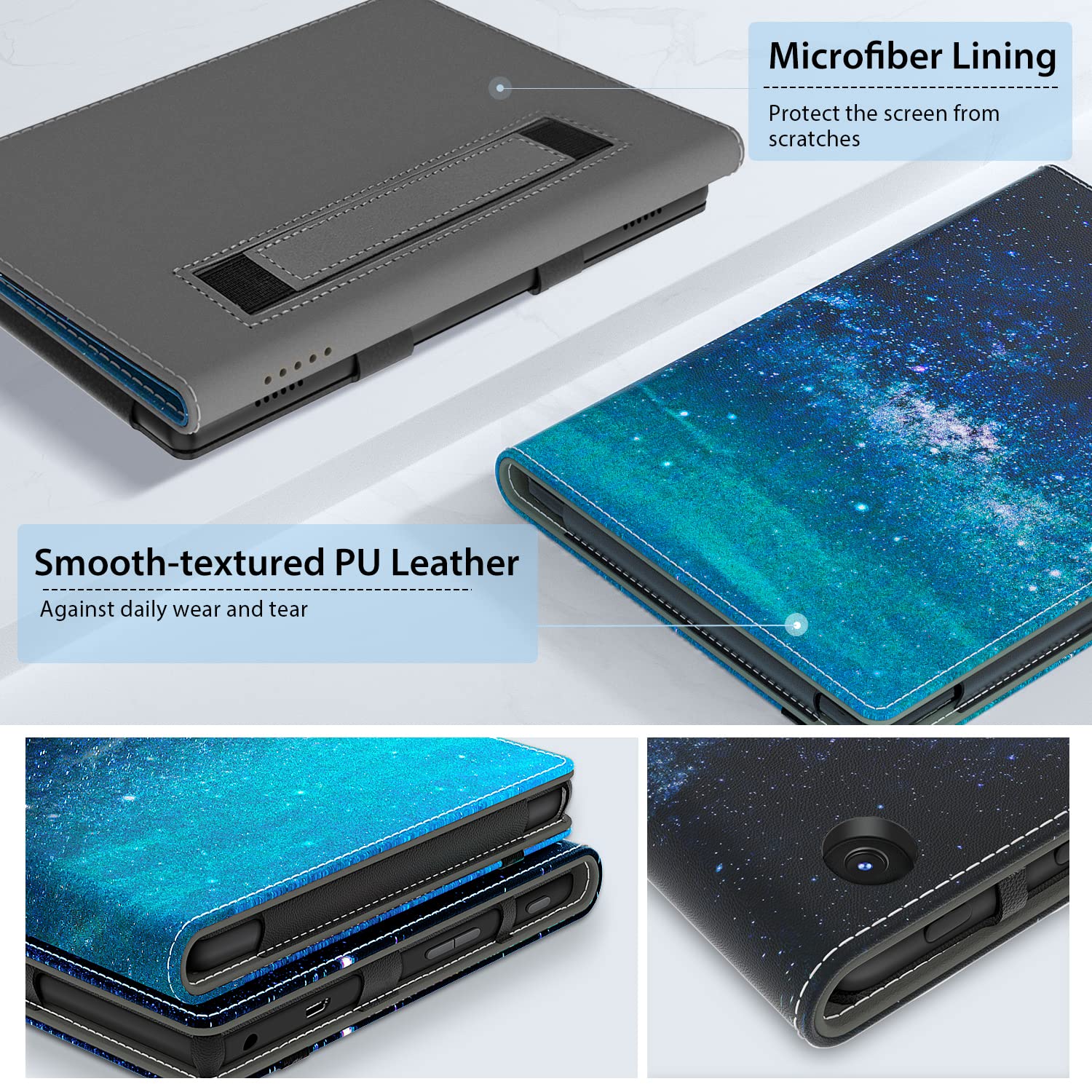 Premium Vegan Leather Folio Stand Case for Amazon Fire 7 Tablet (12th Gen 2022) - Slim Protective Cover with Hand Strap & Auto Wake/Sleep | Perfect for Kindle Fire 7