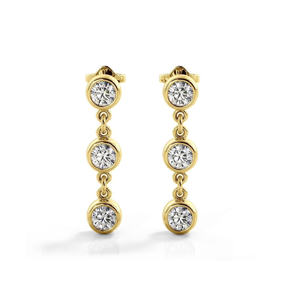1.50 CTW Bezel Set Diamond Drop Earrings - Three Stone Style Dangle Earrings for Women, Perfect for Weddings, Parties & Special Occasions