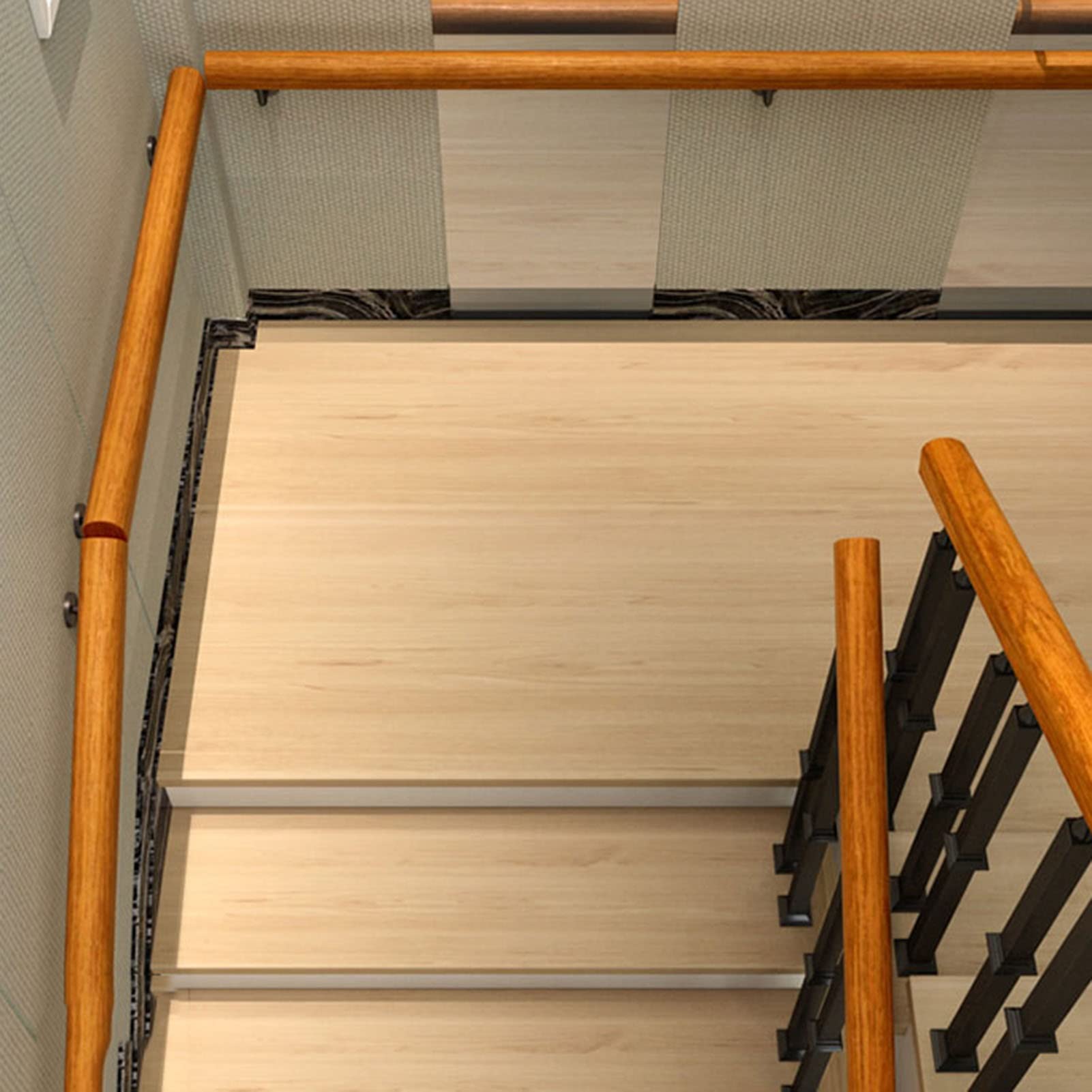 Non-Slip Stair Handrail - 15ft Wall Mounted Stair Railing with Wood Balusters for Indoor/Outdoor Use - Easy Installation for Homes & Commercial Buildings - Perfect for Staircase Safety in Houses, Offices & Public Spaces