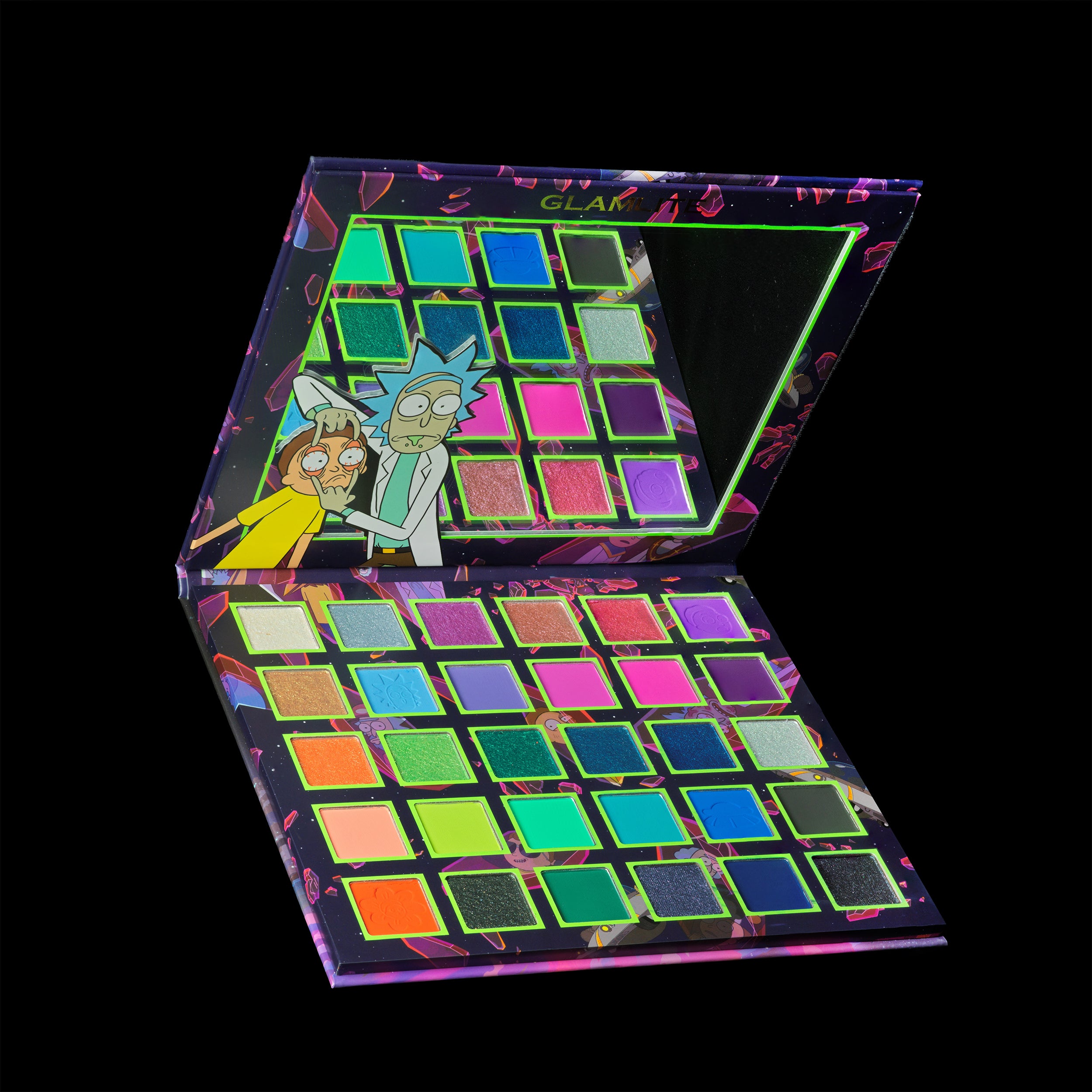 Rick and Morty x Glamlite 30 Shade Eyeshadow Palette | Vibrant Colors for Cosplay & Everyday Makeup | Perfect for Halloween & Comic Con