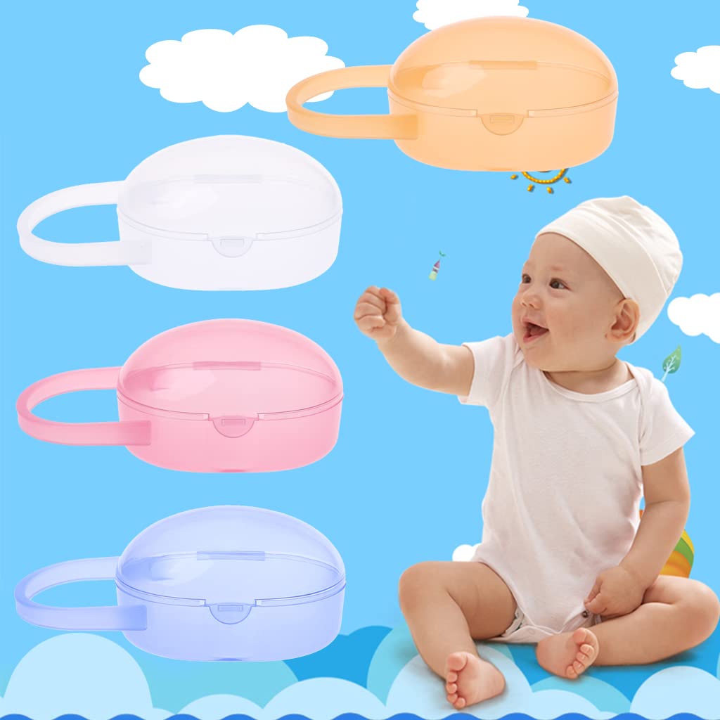Maxtonser Baby Pacifier Storage Box - Cartoon Pattern Transparent Dustproof Pacifier Case with Lid - Portable Nipple Holder for Travel, Daycare & Home Use (Blue)