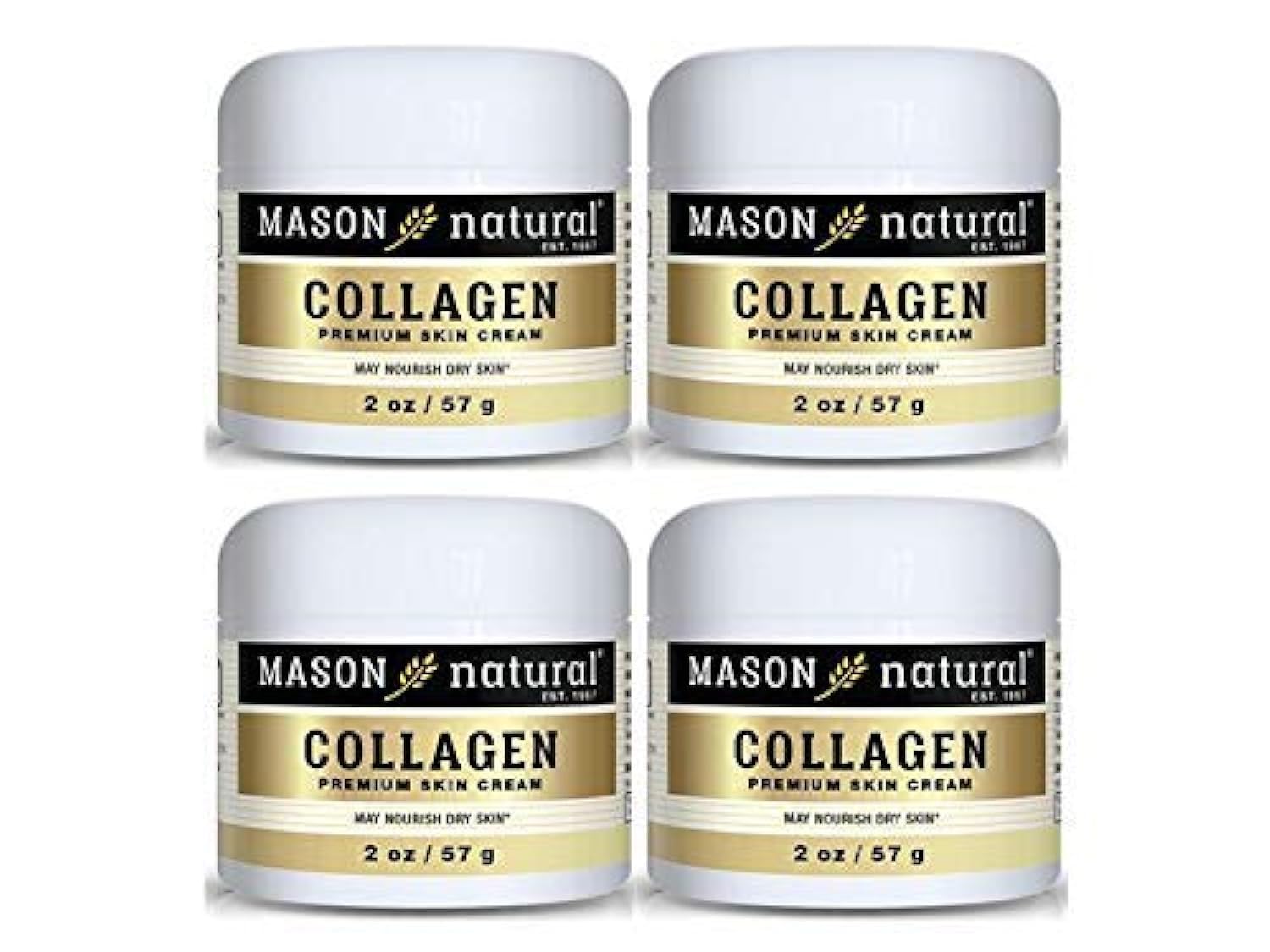 **MASON NATURAL Premium Collagen Cream – Anti-Aging Face & Body Moisturizer for Hydration & Firmness | Pear Scented, Paraben-Free, 2oz (4-Pack) – Perfect for Daily Skincare & Nighttime Routine**