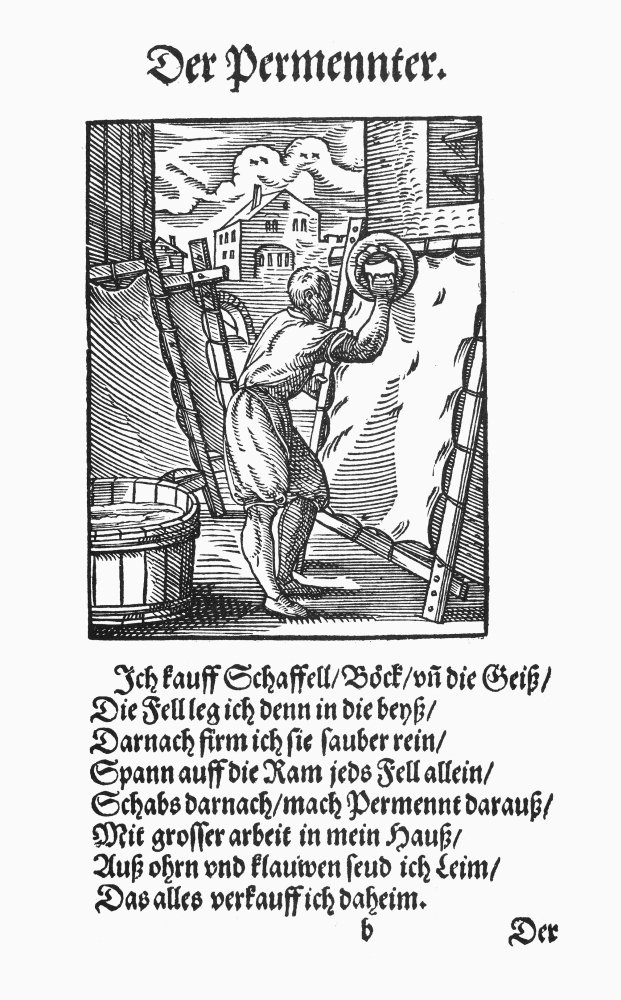 Vintage 1568 Hans Sachs Woodcut - The Parchment Maker Crafting Sheep & Goat Skins into Parchment | Medieval Art Print for Home Decor, History Classrooms & Renaissance Fairs