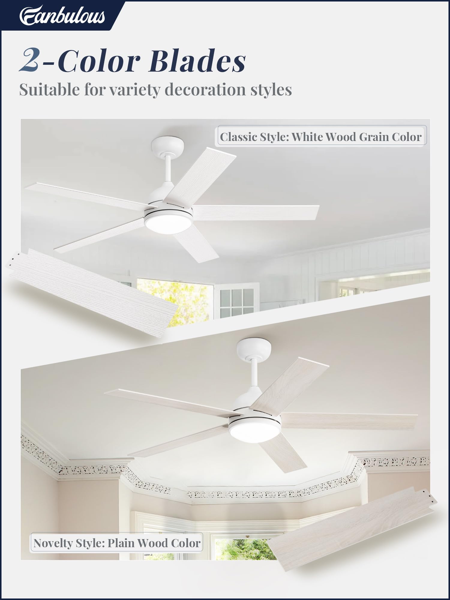52 Inch White Ceiling Fan with Light & Remote - Modern LED High CFM Ceiling Fan Lighting Fixture for Bedroom, Kitchen, Living Room - Quiet Cooling for Home & Office Indoor Use