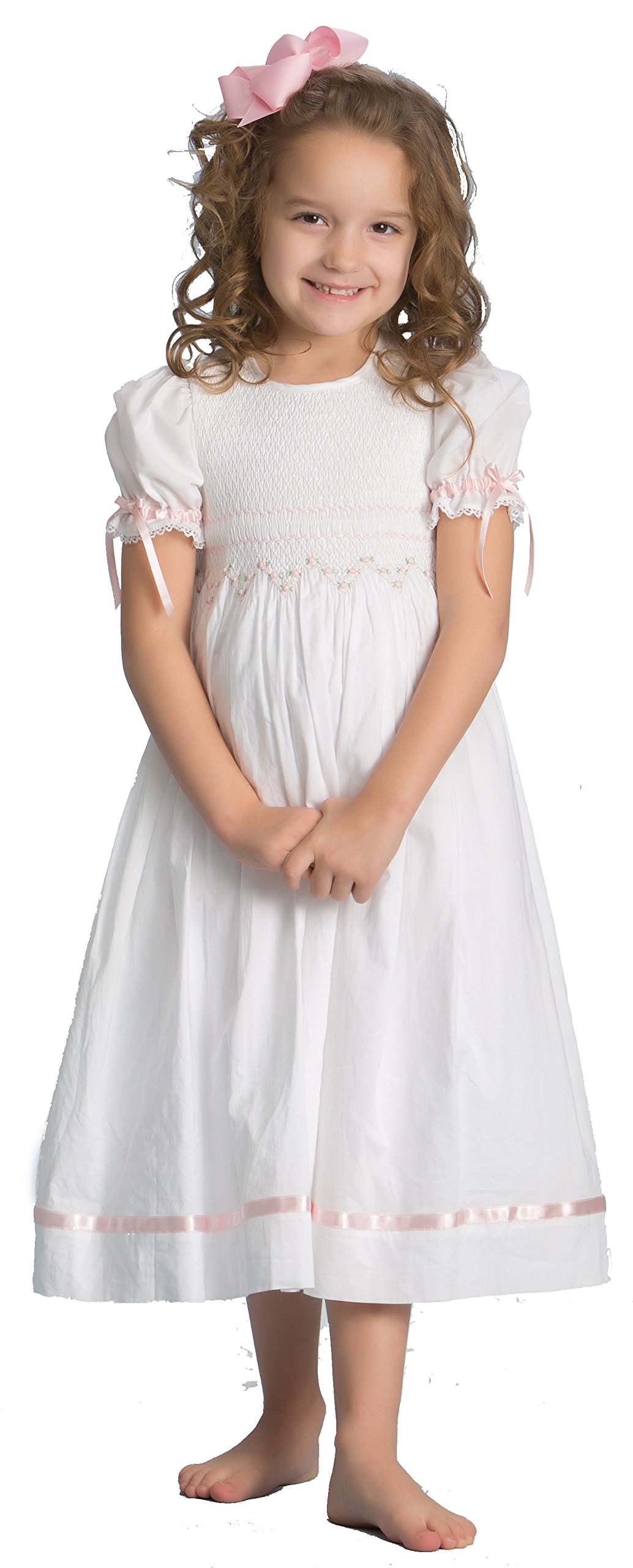Strasburg Girls Smocked Dress - Floral Summer Dress for Flower Girl, Birthday & Portrait Photography - White & Pink - Perfect for Special Occasions & Family Photos