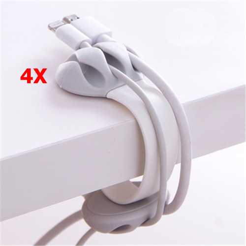 4 Pack Silicone Non-Slip Cable Clips - Cable Organizer for Desk, Wire Management Holder, Cord Winder for Home Office, Kitchen & Car Use
