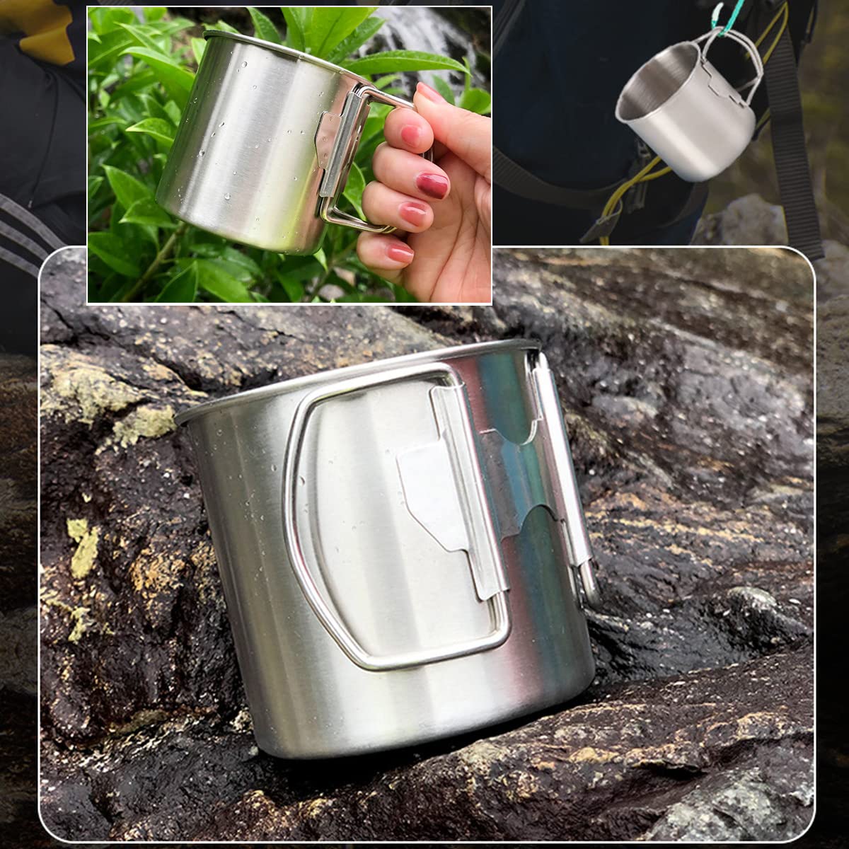**Compact 18/8 Stainless Steel Camping Pot & Pan Set – Lightweight Backpack Mess Kit with Folding Silverware – Perfect for Outdoor Camping, Hiking, Picnics & Backpacking Adventures**