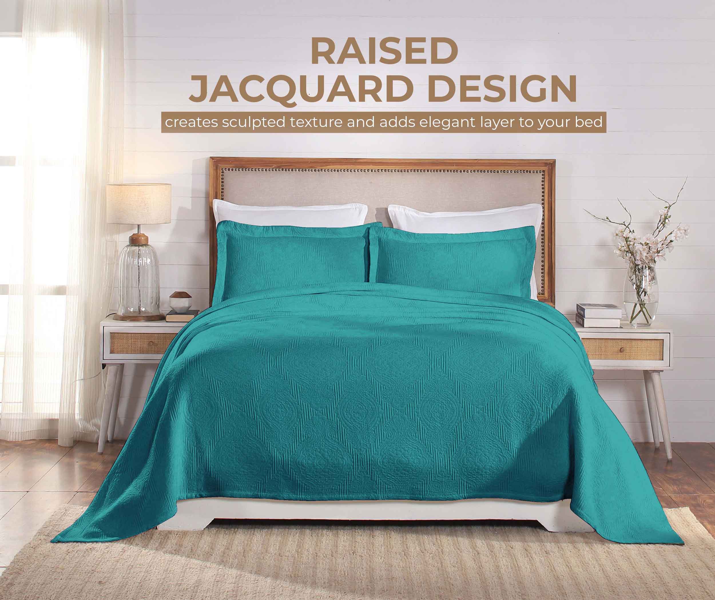 Victory Cotton Matelasse Scrolling Medallion Airy Bedspread Set - Queen Size Lightweight Quilted Coverlet for Bedroom Decor, Guest Room & Cozy Home Styling