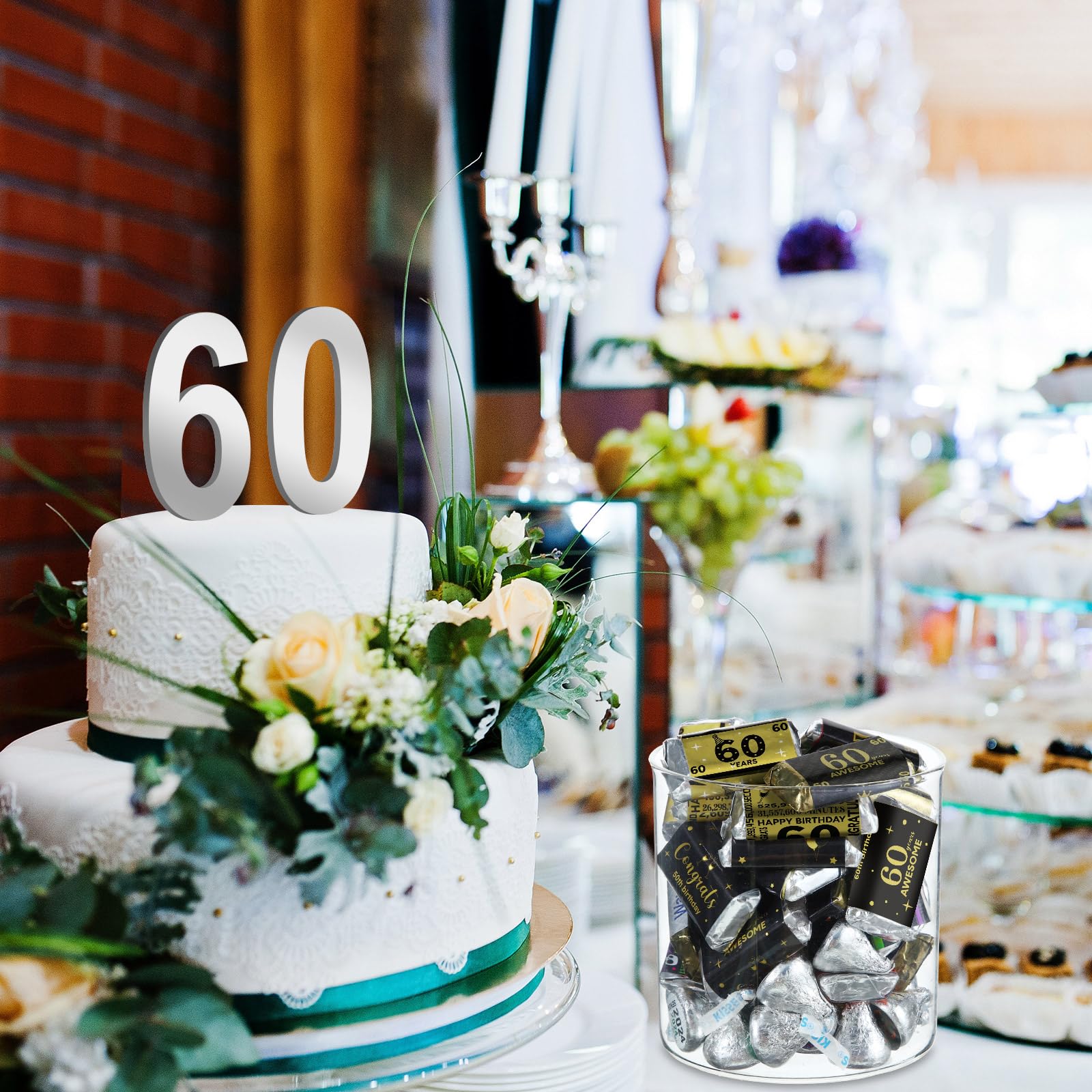 Tenare 90 Pcs Black & Gold 60th Birthday Candy Bar Wrappers - Chocolate Decoration Labels for Anniversary Party Supplies | Perfect for Milestone Celebrations, Candy Buffets & Themed Events