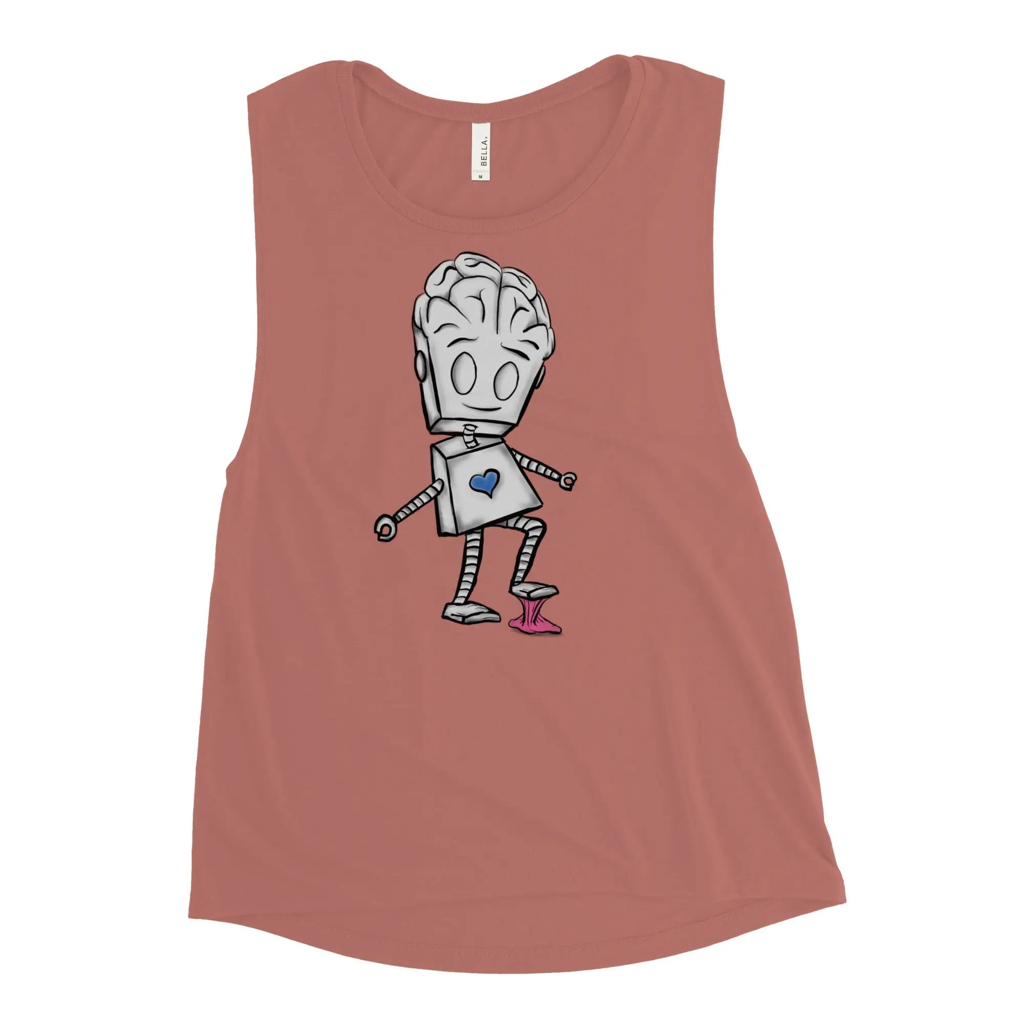 Adorable Robot Ladies Tank Top - Balance of Heart & Mind Version | Cute Graphic Tee for Women | Perfect for Casual Wear, Summer Outfits & Geek Fashion