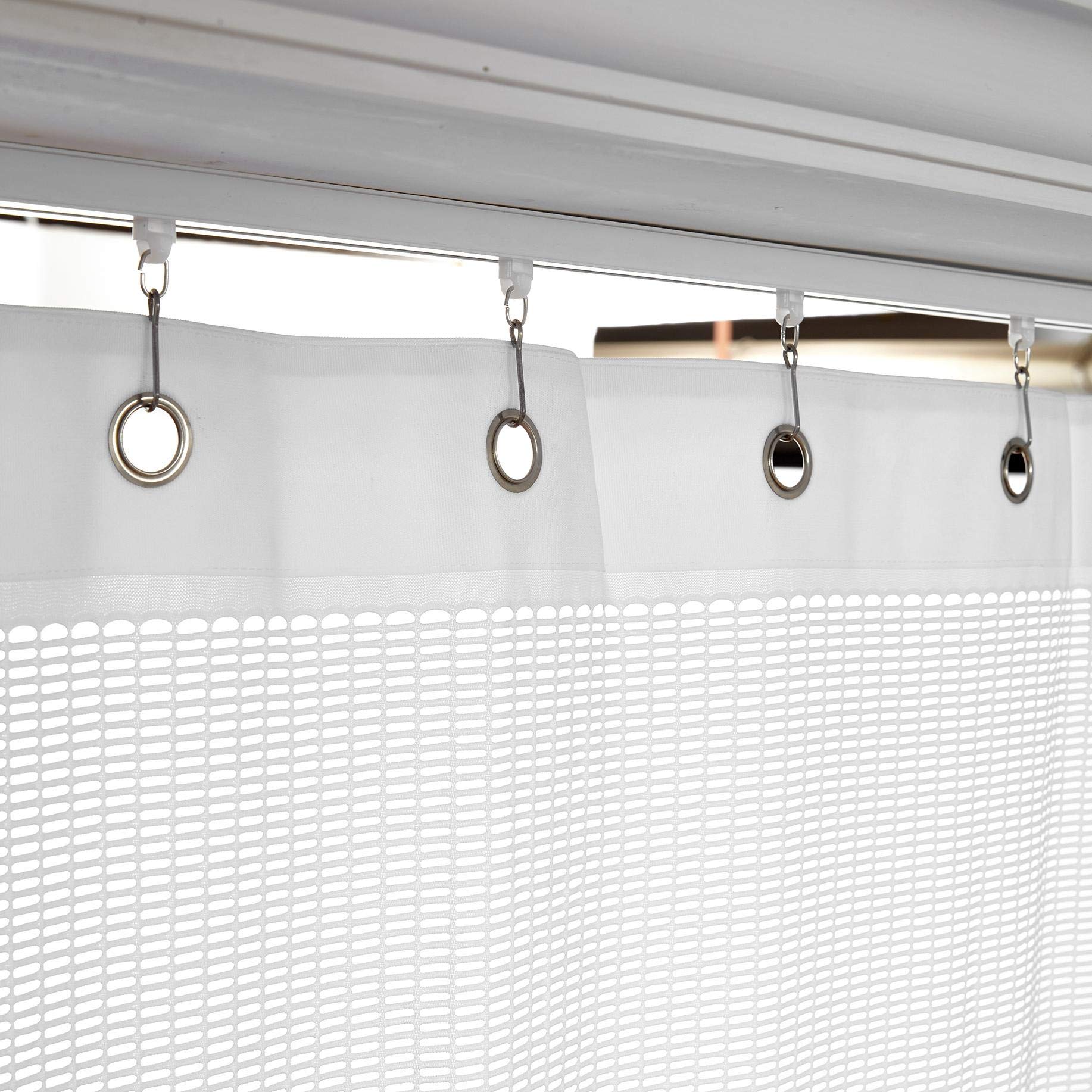 Flame Retardant White Privacy Room Divider Curtain - 9ft x 8ft SPA Partition with Mesh Top & Nickel Grommets - Perfect for Hospitals, Offices, and Home Privacy Screens