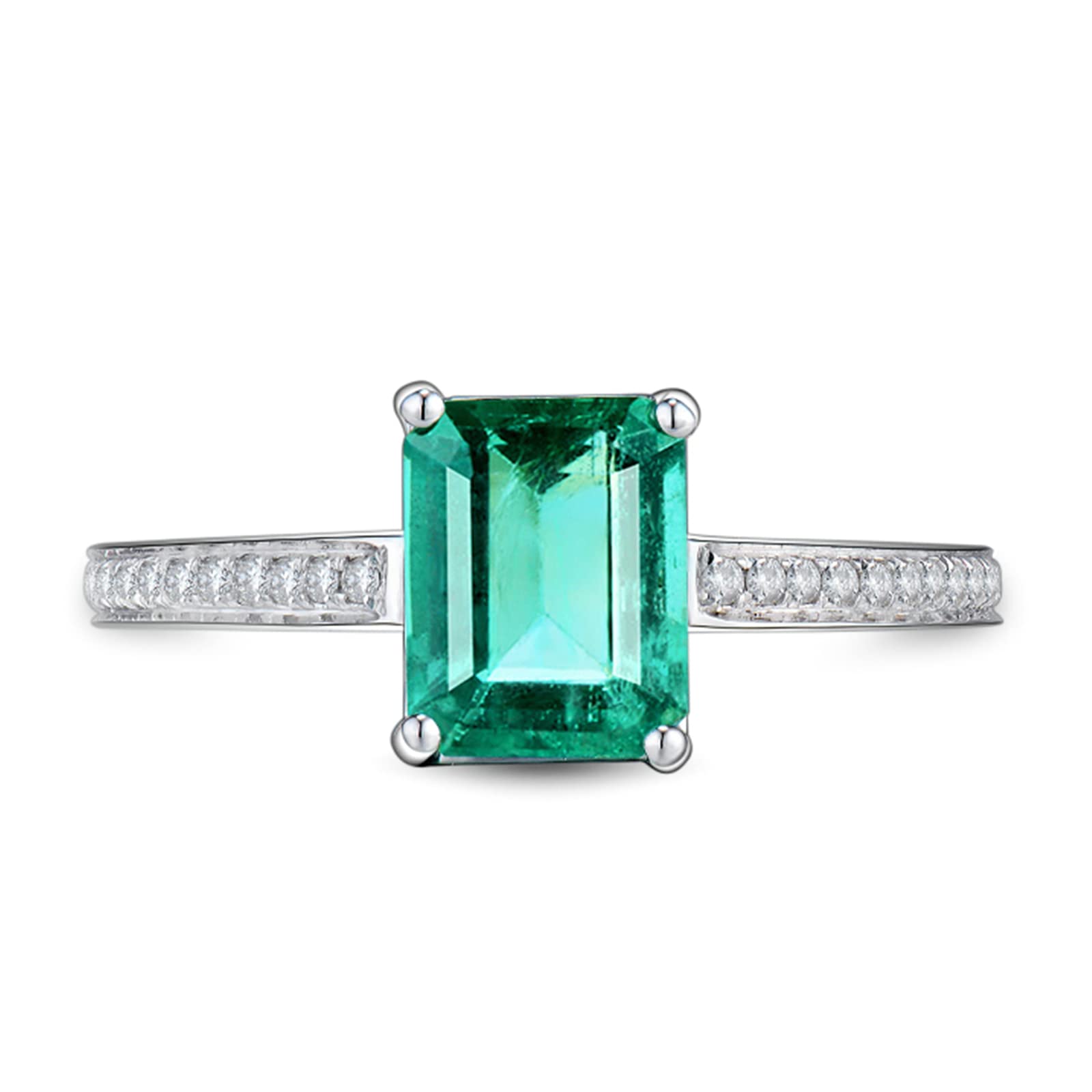 18K White Gold & 925 Sterling Silver Women's Rings – Created Emerald Wedding Band & Moissanite/Zirconia Engagement Rings for Women | Perfect for Bridal, Anniversary, and Special Occasion Gifts