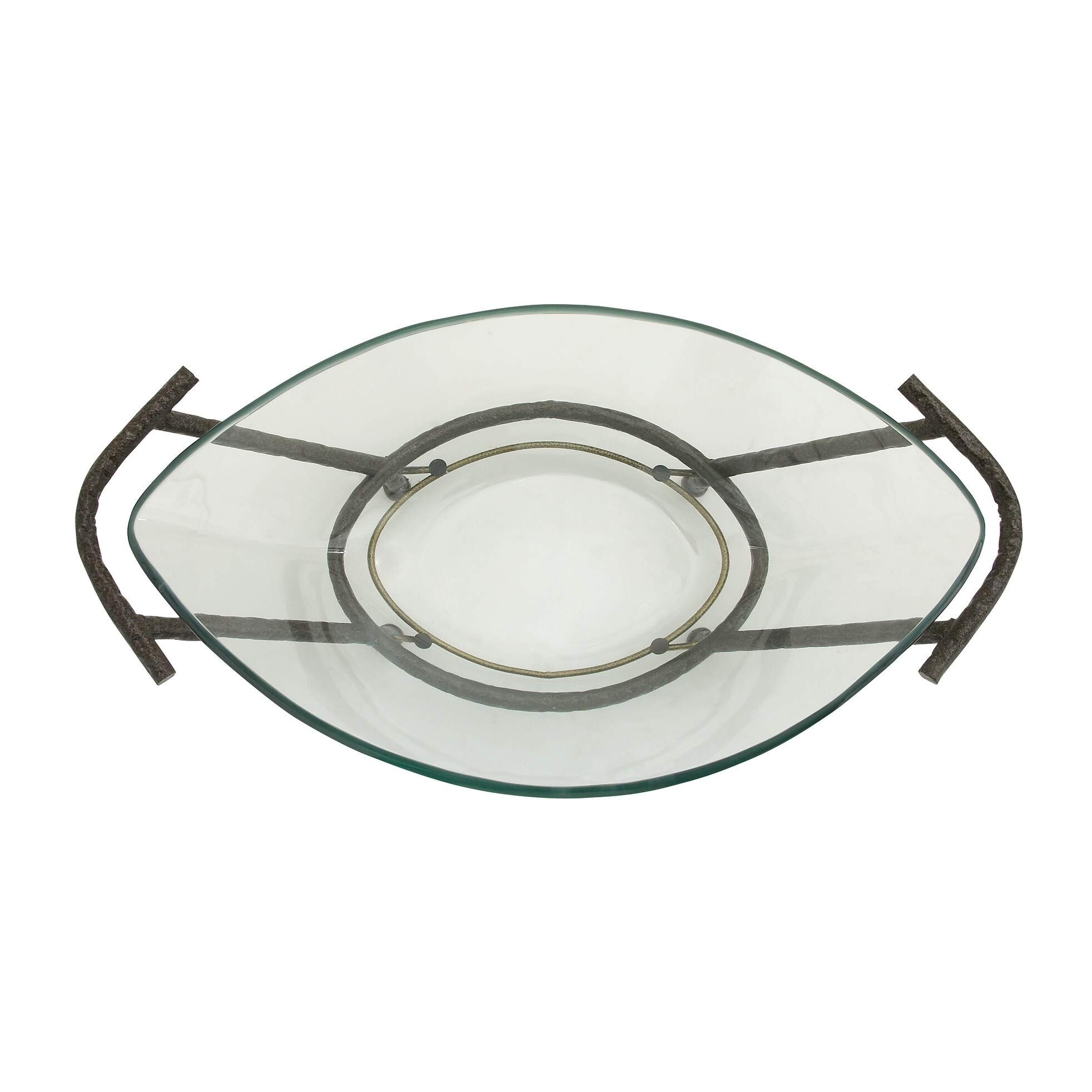 Green Glass Bowl with Iron Stand - Elegant Home Decor for Dining Table, Kitchen Counter, or Party Serving | Durable & Stylish Serving Bowl Set