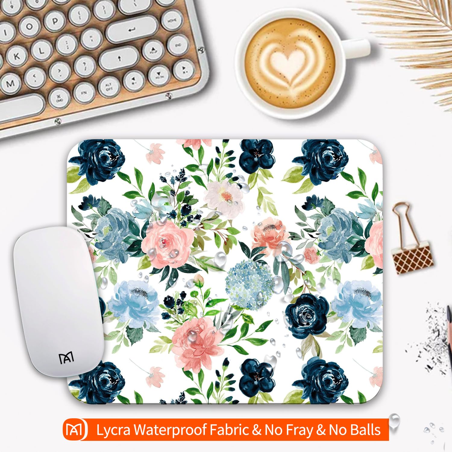 Square Mouse Pad with Pretty Flowers - Personalized Premium Textured Custom Mouse Mat, Washable Lycra Cloth & Non-Slip Rubber Base for Wireless Mouse - Perfect for Office, Gaming & Home Computer Use