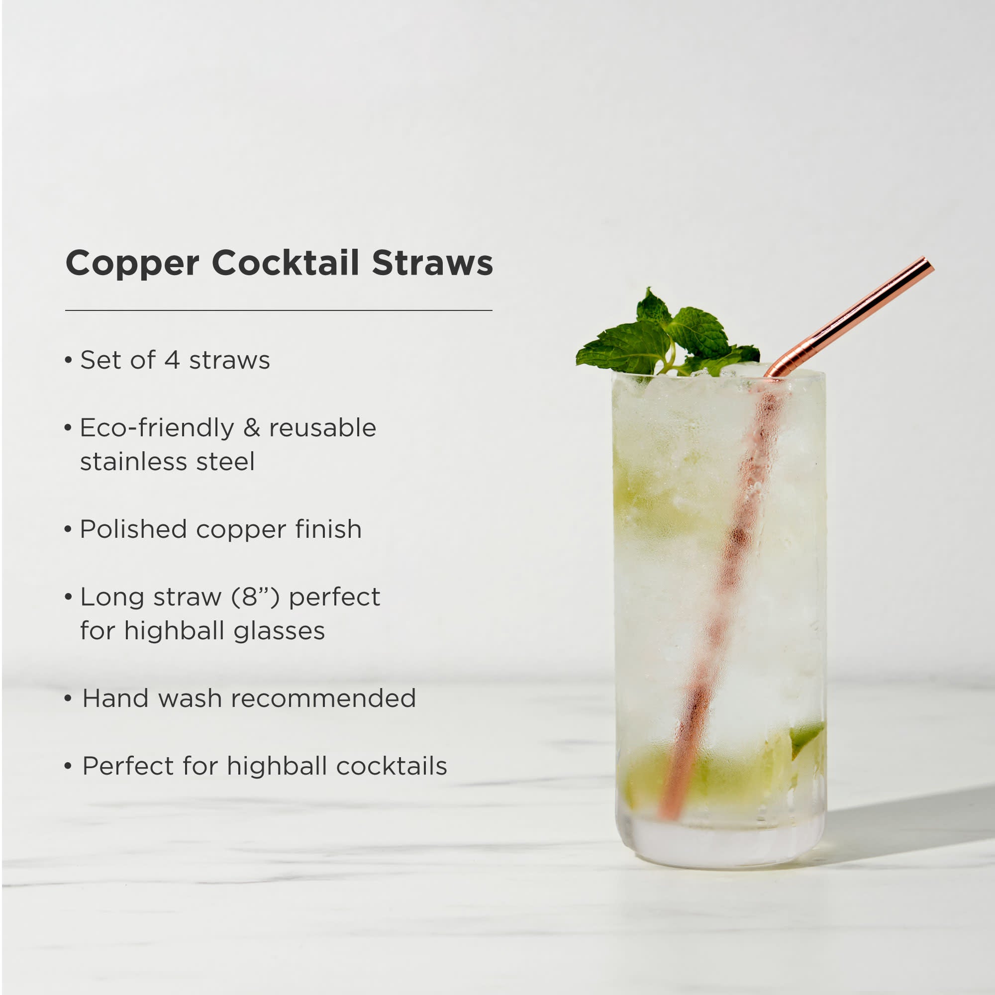 Premium Summit Cocktail Straws Set of 4 - Reusable Stainless Steel Drinking Straws for Cocktails, Smoothies, Iced Coffee - Perfect for Parties, Bars, and Home Entertaining