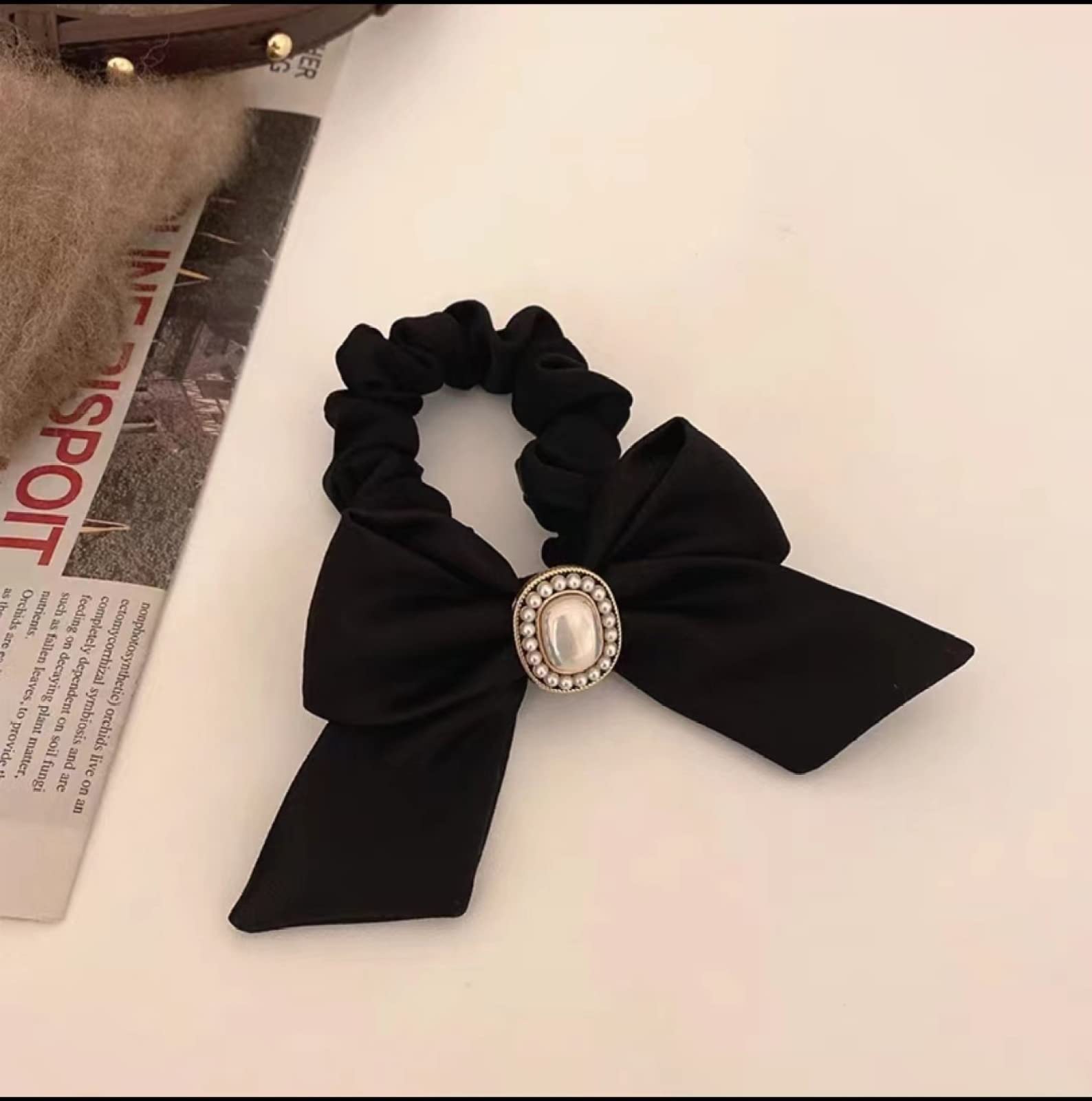 Elegant Satin Hair Scrunchies for Women - 2PCS Rhinestone Pearl Bow Hair Ties, Large Satin Hair Bands for Ponytails, Buns & Braids | Perfect for Weddings, Parties & Everyday Use