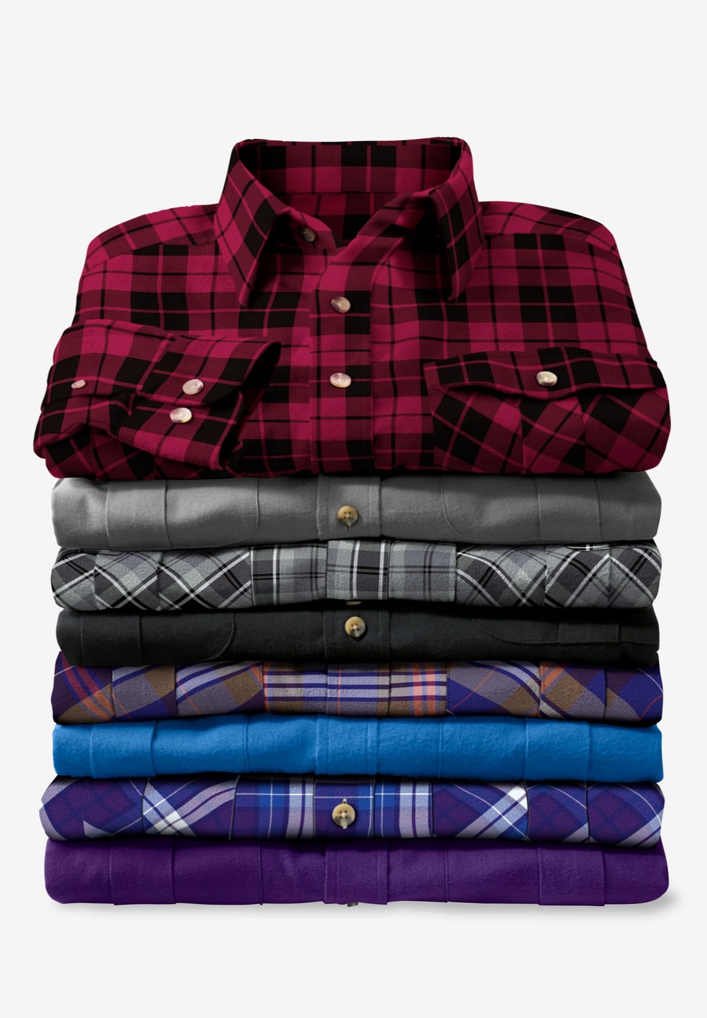 KingSize Men's Big & Tall Signature Solid Flannel Shirt - Comfortable Long Sleeve Plaid Shirt for Casual Wear & Outdoor Activities