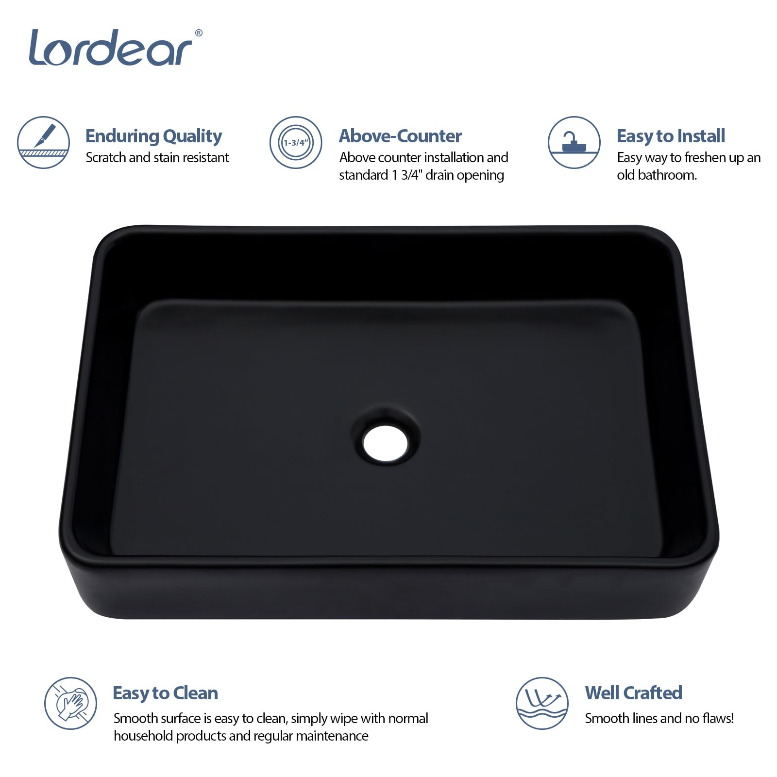 Modern Black Rectangular Vessel Sink 24x16