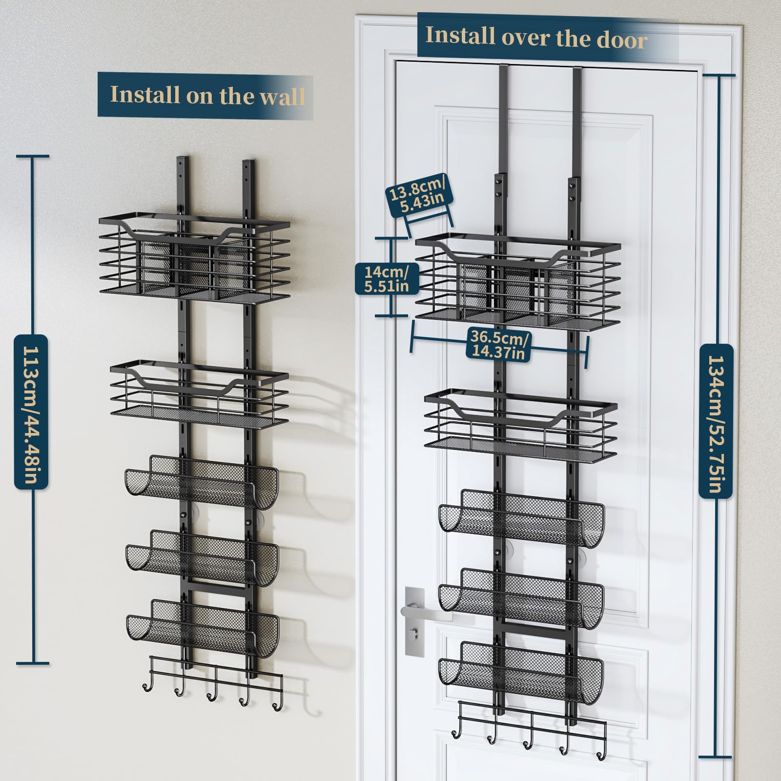 6-Tier Hair Tool Organizer Wall Mount - Adjustable Bathroom Storage Shelf for Hair Dryer, Curling Iron & Straightener | Space-Saving Over The Door Hook Design for Salon-Style Organization (Black)