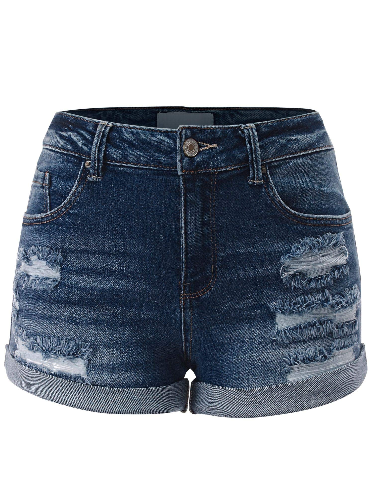 FashionMille Women's Casual Distressed Ripped Folded Hem Denim Shorts - High Waisted Stretchy Jean Shorts for Summer, Beach, and Streetwear Outfits