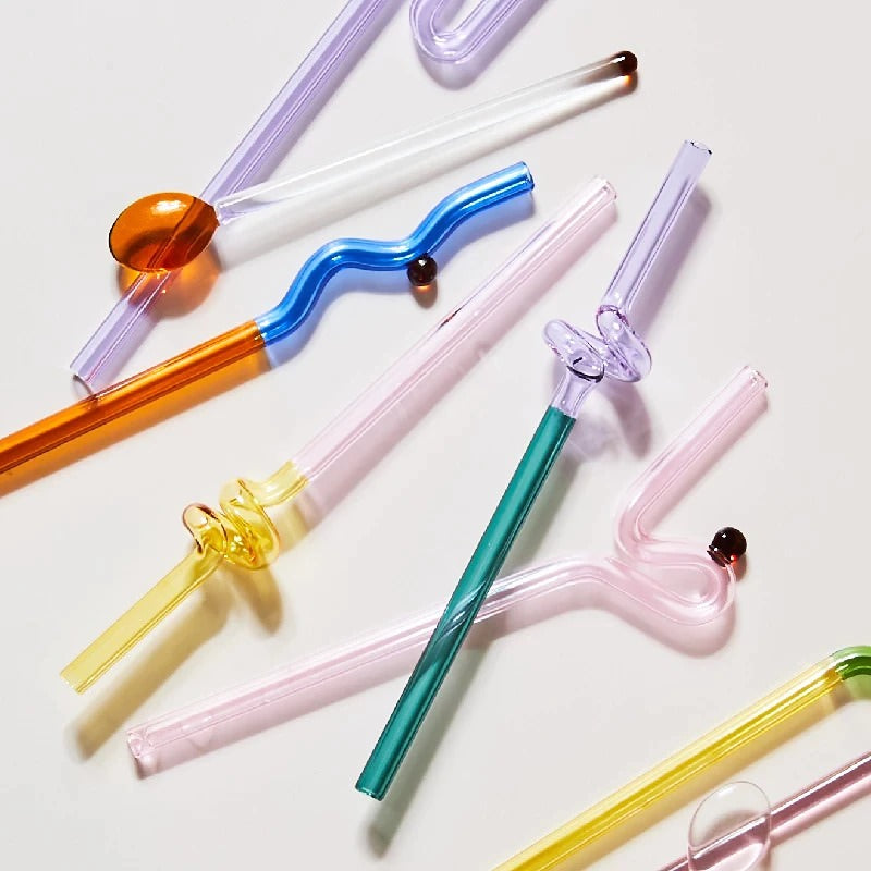 Eco-Friendly Pastel Glass Wavy Straws - Reusable & BPA-Free Drinking Straws for Smoothies, Cocktails, and Iced Coffee - Perfect for Home, Parties, and Cafes