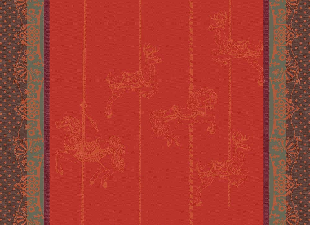 Garnier-Thiebaut Set of 4 Carrousel Noel French Jacquard Christmas Placemats - Green Holiday Table Decor 22x16 Inches - Perfect for Festive Dining & Holiday Parties