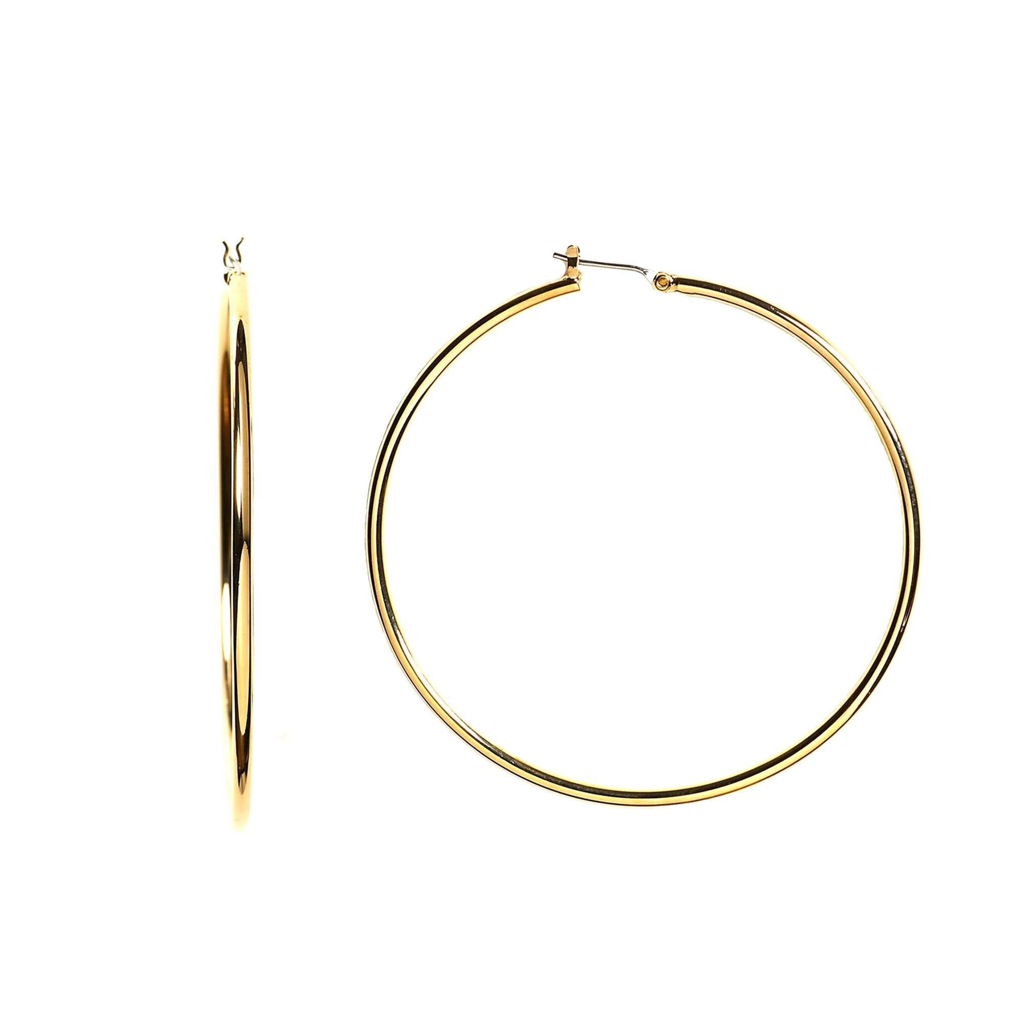 10K Yellow Gold 1.5mm Shiny Round Tube Hoop Earrings for Women - Classic Dainty Everyday Jewelry for Work, Date Night & Special Occasions