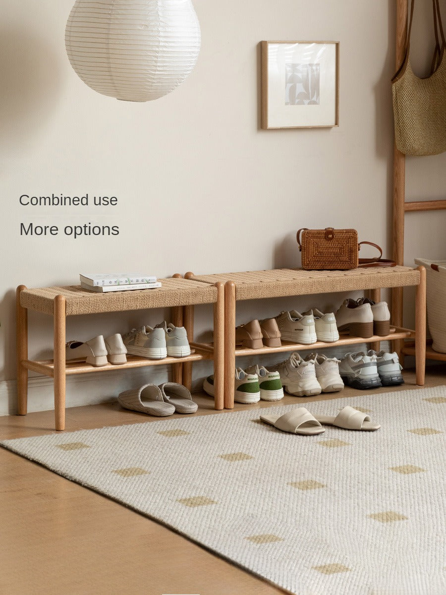 Oak Solid Wood Modern Rope Shoe Bench - Entryway Storage Organizer for Shoes & Boots | Perfect for Mudrooms, Hallways & Bedroom Décor
