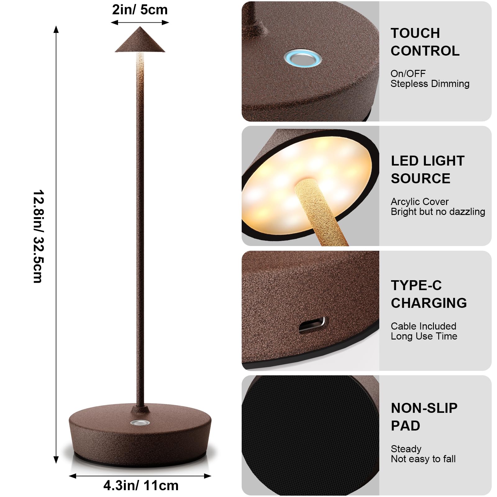 2 Pack Rechargeable Cordless LED Table Lamp - 6000mAh Battery Powered USB Desk Light with 3 Brightness Levels, Portable Metal Lamp for Restaurants, Outdoor, Camping & Home Office Use