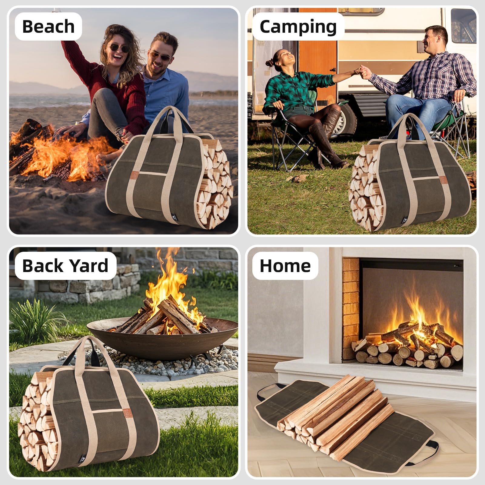 Heavy Duty Firewood Carrier with Handles - 39×18 Inch Waxed Canvas Log Tote Bag | Waterproof Wood Carrying Bag for Camping, Fireplace & Indoor Use | Durable Firewood Storage Solution (Army Green) - Perfect for Outdoor Adventures, Backyard Gatherings & Cozy Winter Nights by the Fireplace
