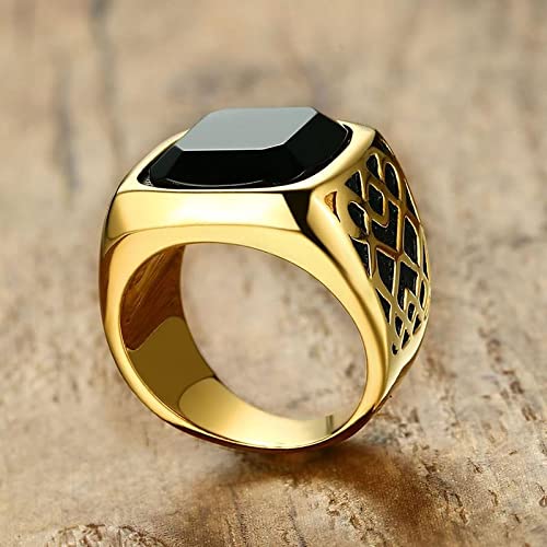 Black Onyx Signet Ring for Women & Men - Gold Black Square Onyx Gemstone Ring, Pinky Ring - Perfect Valentine's Day Gift for Him or Her - Ideal for Weddings, Anniversaries & Formal Occasions