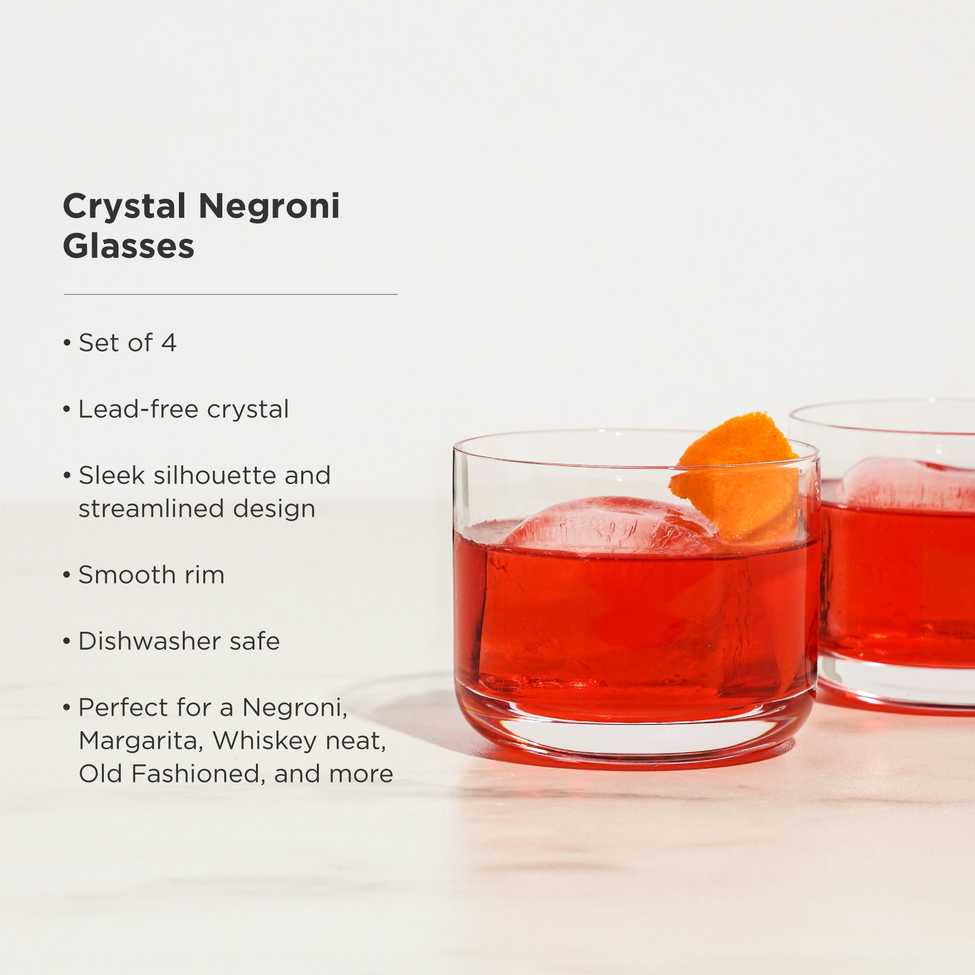 Raye Crystal Negroni Glasses Set of 4 - Elegant Cocktail Glasses for Negroni, Martini & Whiskey - Perfect for Home Bar, Dinner Parties & Gifts