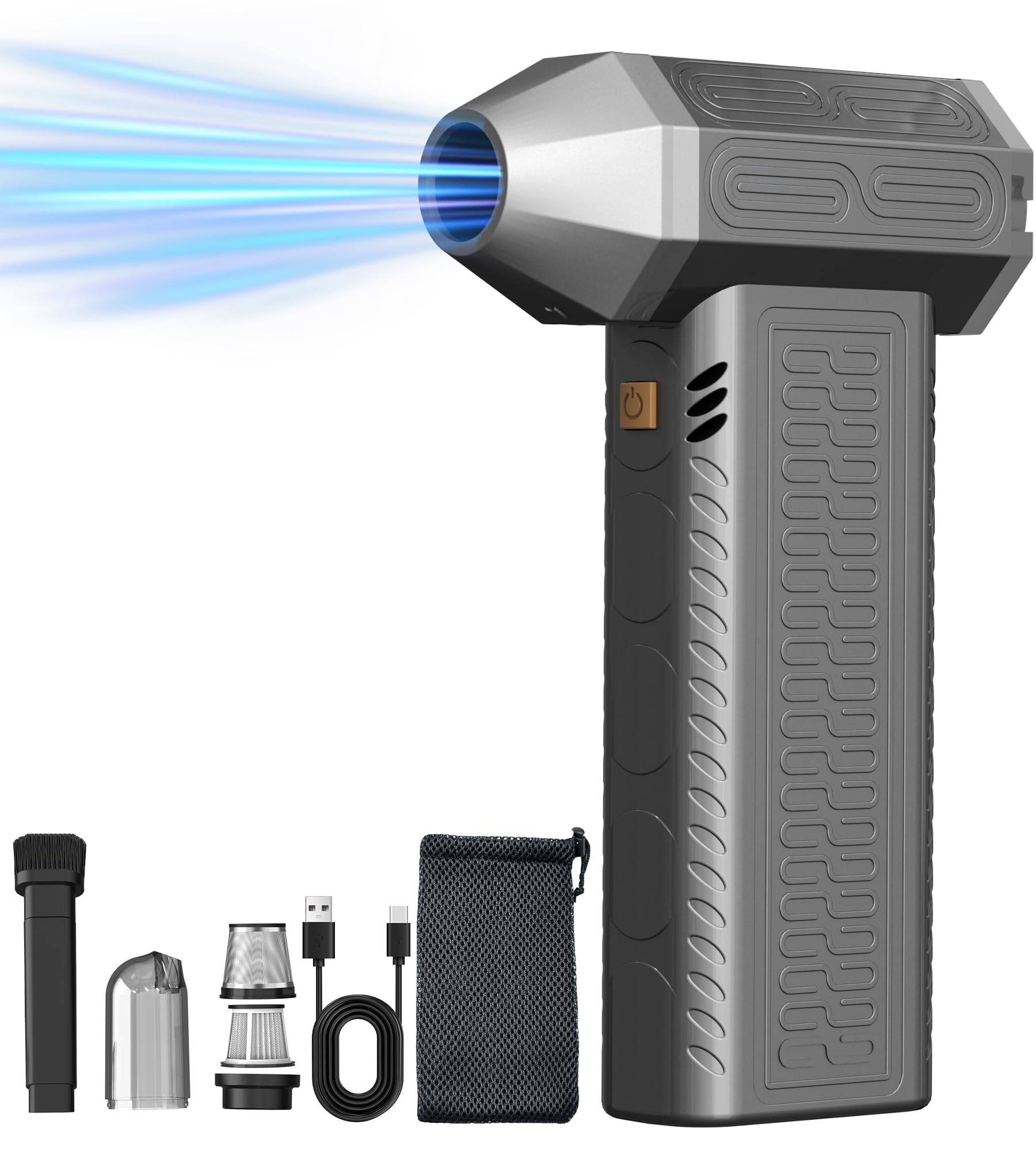High-Speed Electric Air Duster & Vacuum 2-in-1 - 130,000 RPM Handheld Jet Blower for Cars, Electronics, Home & Office Cleaning - Compact Air Compressor for Dusting, Drying & Camping Gear Maintenance (Gray)