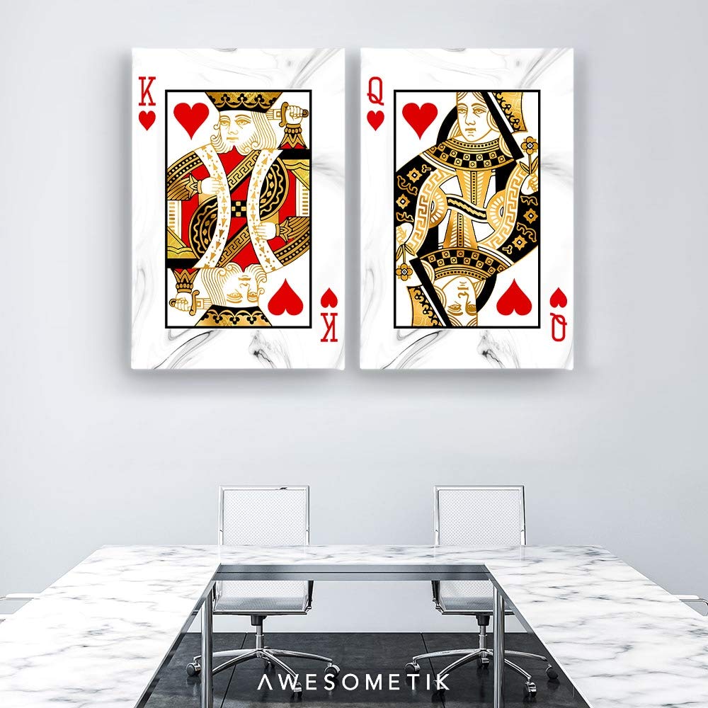 Imperial Set - King & Queen of Hearts Playing Cards Gold, Classic, Platinum Canvas Print Wall Art - Home Décor Ready to Hang - Made in USA (24x36 Inches) - Perfect for Game Rooms, Living Rooms, and Themed Parties
