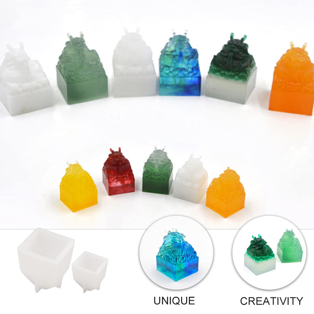 EXCEART 2-Piece Silicone Stamp Mold Set for Cake Decorating, Chocolate Molds, Candy Making, Resin Crafts - Jade Animal Statue Design - Food Safe 3D Baking Molds for DIY Desserts, Party Treats & Home Decor