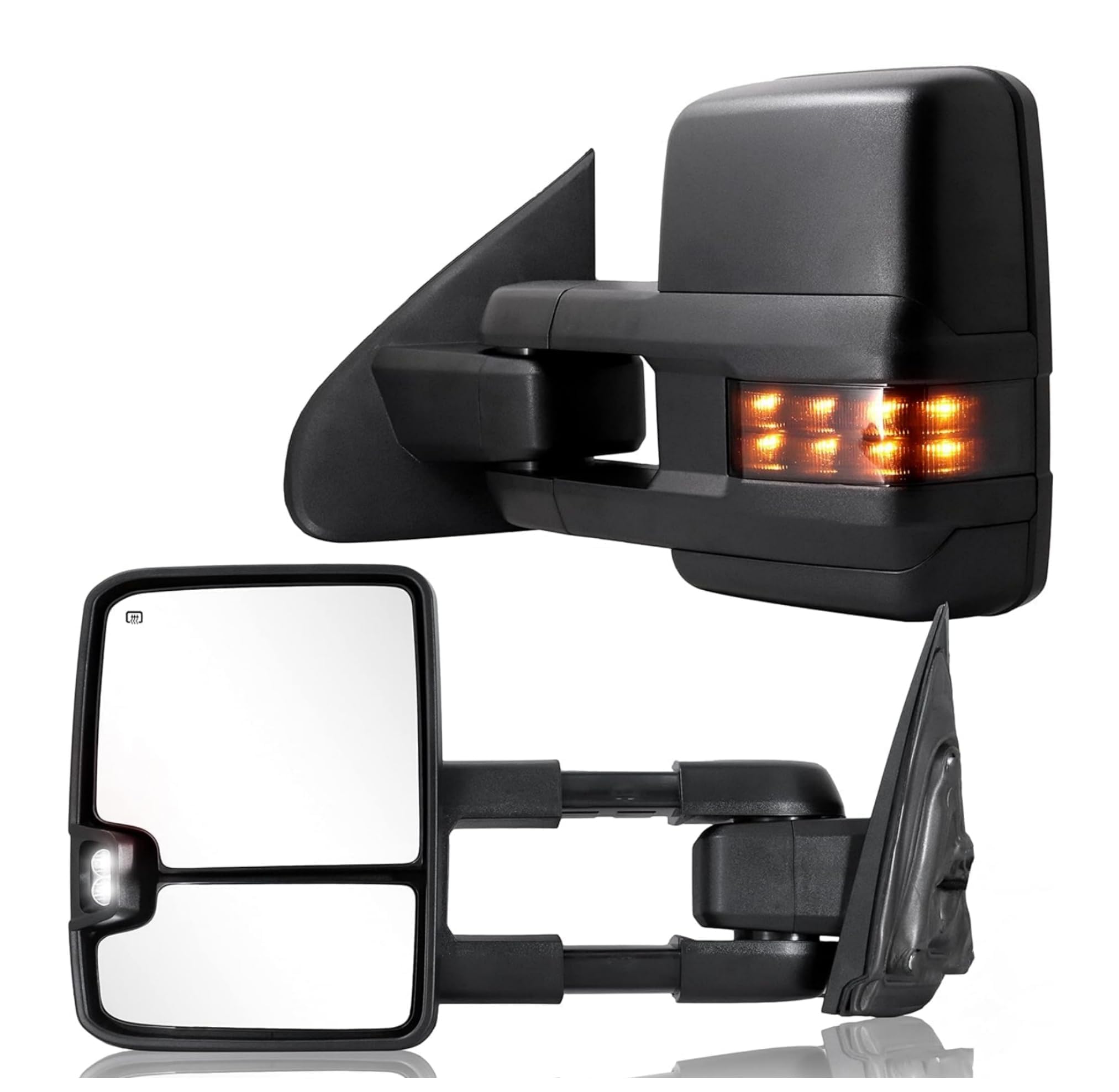2007-2014 Chevy Silverado & GMC Sierra Towing Mirrors - Power Heated Smoked Turn Signal Clearance Lamps (Pair) - Compatible with 1500/2500/3500 HD, Suburban, Yukon XL - Perfect for Towing, Off-Roading & Enhanced Visibility