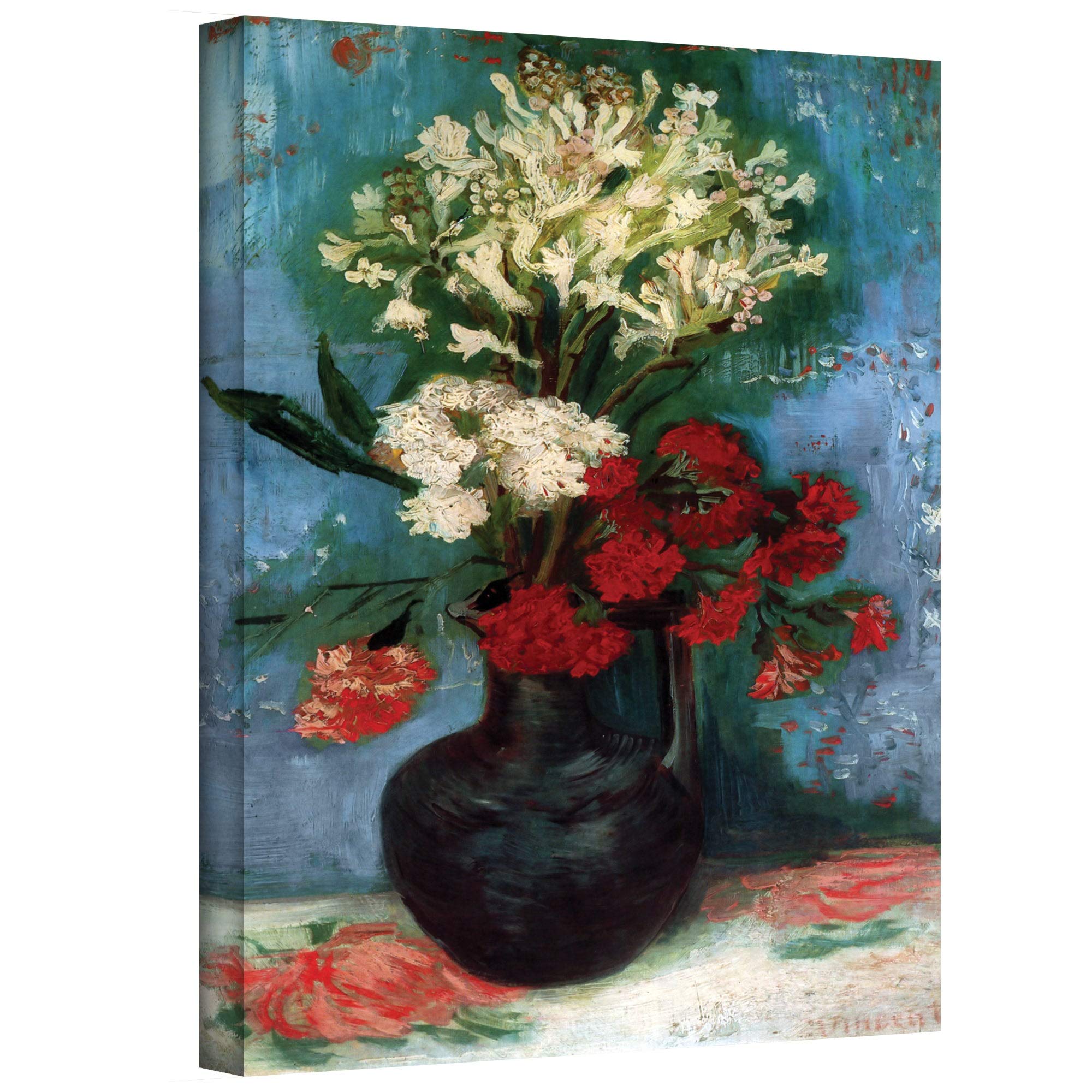 Vincent Van Gogh's Vase with Carnations and Other Flowers Canvas Art Print - 36x48 Inch Gallery Wrapped Wall Decor for Living Room, Bedroom & Office