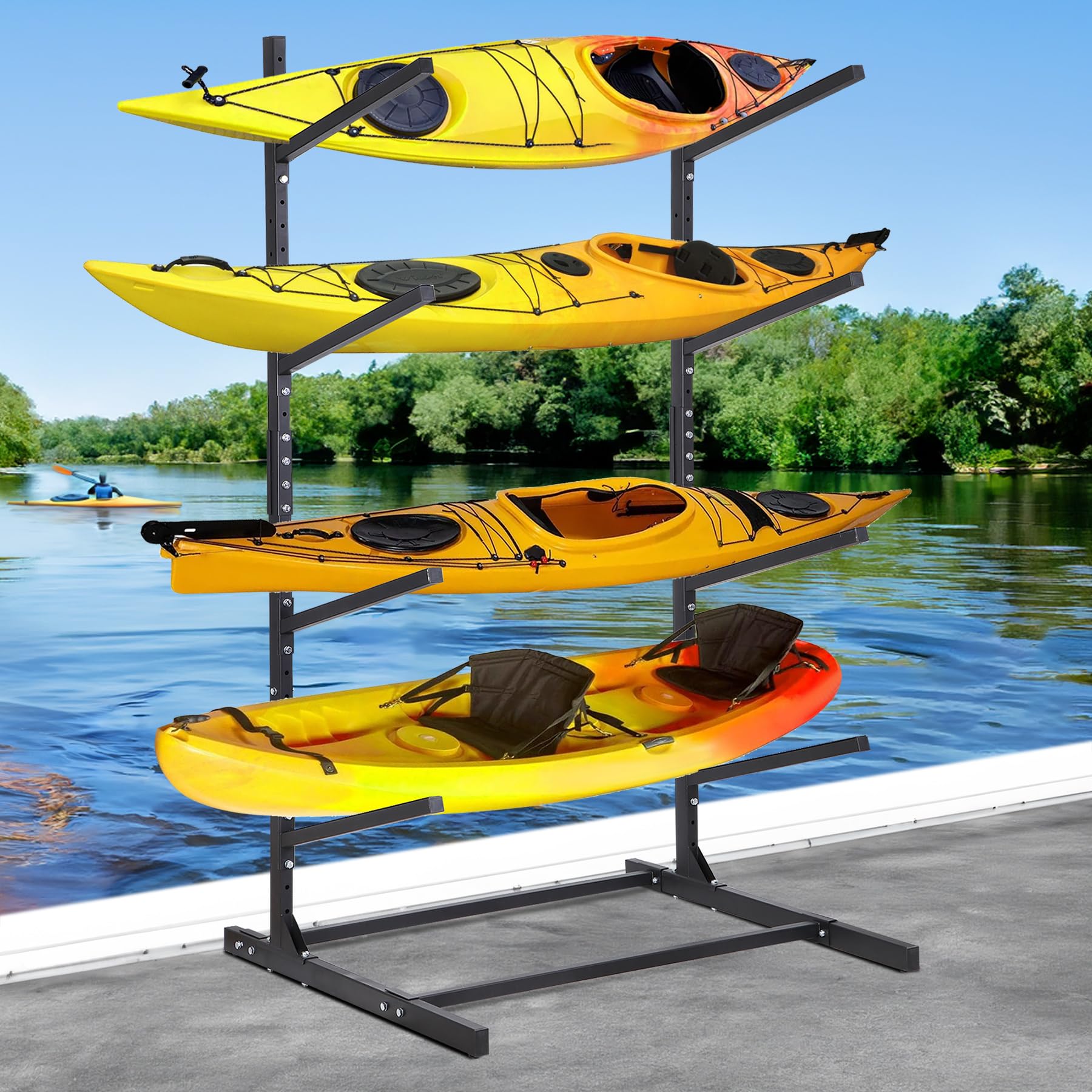 Heavy Duty Freestanding Kayak and SUP Storage Rack - Adjustable Weatherproof Stand for Kayaks, Paddleboards, Canoes & Surfboards - Perfect for Garage, Backyard or Dock Storage