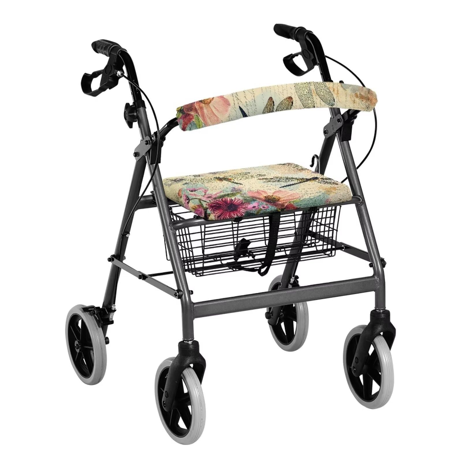 Dragonfly Rollator Walker Accessories - Easy to Install Floral Seat & Backrest Covers, Washable Walker Protection Decor for Seniors | Ideal for Elderly Mobility, Rehabilitation & Gift Giving