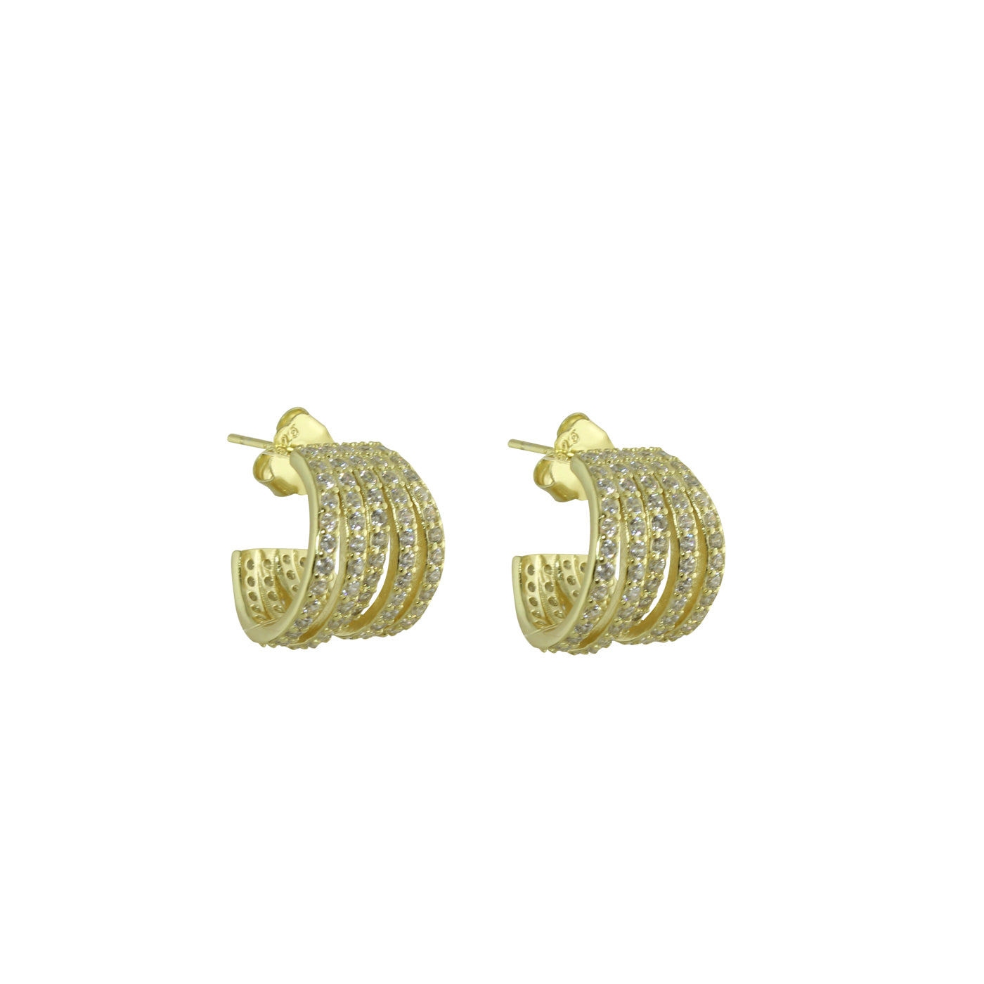 Sterling Silver Pave Five Row Huggie Hoop Earrings with Post Backs - Perfect for Everyday Wear, Parties & Gifts
