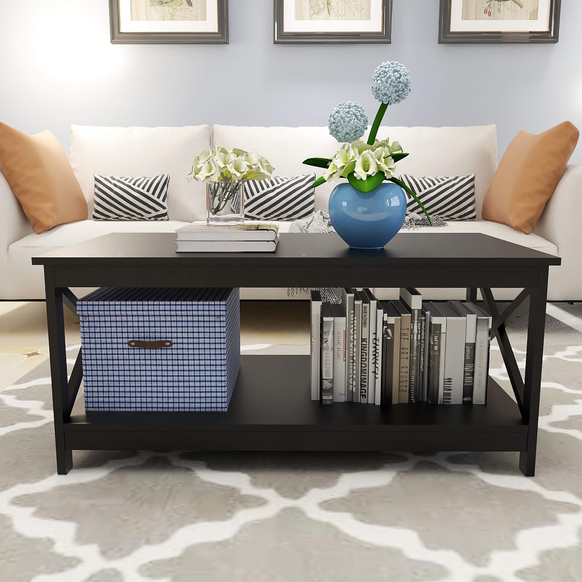 Extendable MDF Coffee Table & Side Table - Black Oxford End Table for Living Room, Office, Waiting Area | Multi-Functional Couch & Reception Table for Home & Business Use