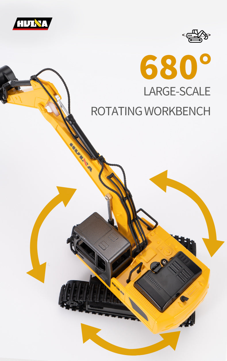 1:18 Huina 2.4G 1319 RC Tractor Truck with Remote Control - RTR Excavator & Flatbed Trailer - Ready to Play - Perfect for Construction Play, Kids Gifts & RC Hobbyists