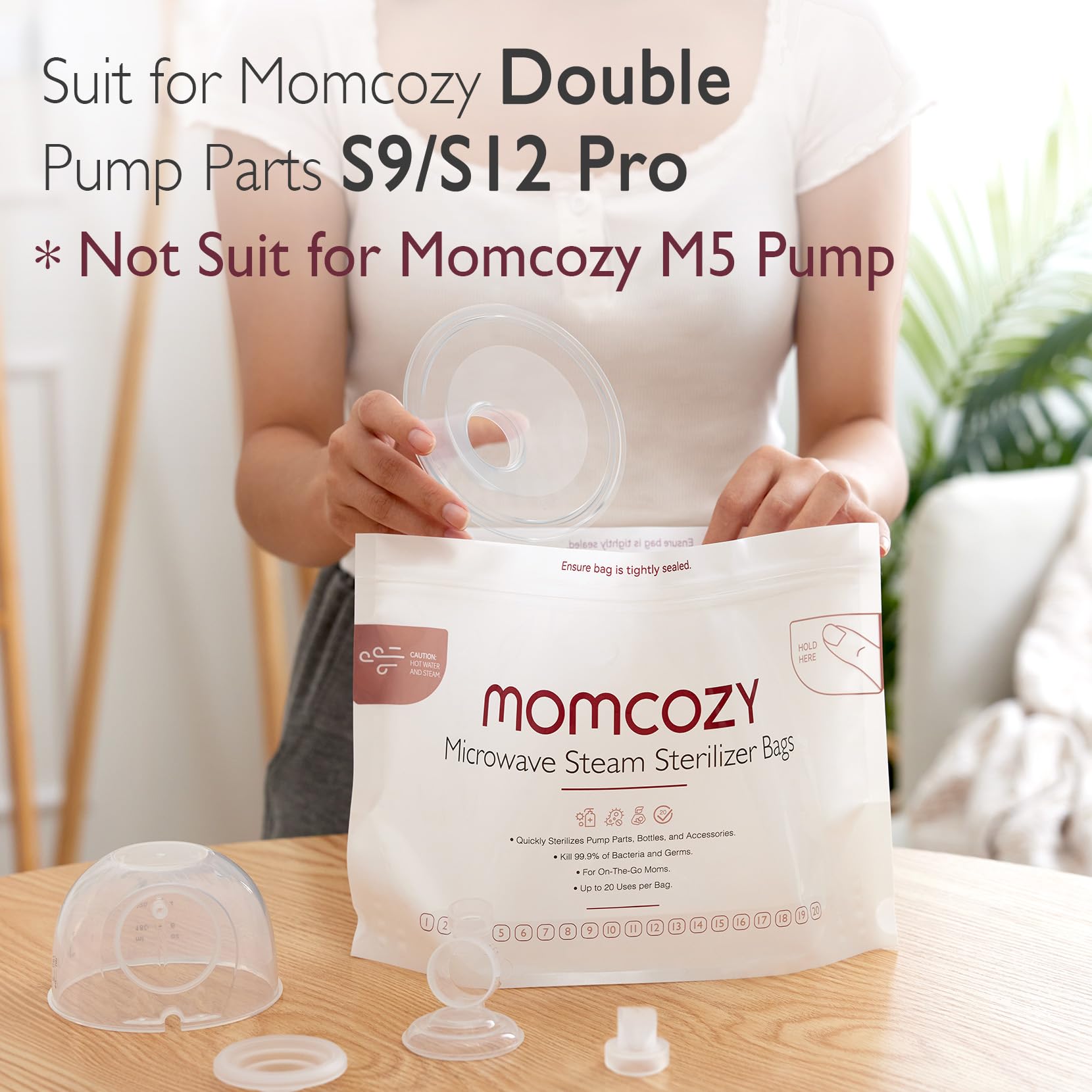 Momcozy Microwave Steam Sterilizer Bags - 2 Pack Reusable Sterilizing Pouches for Breast Pump Parts & Baby Bottles (20 Uses per Bag) | Compatible with Momcozy S9 Pro/S12 Pro/V1/V2 | Perfect for Travel, Daycare & On-the-Go Sterilization