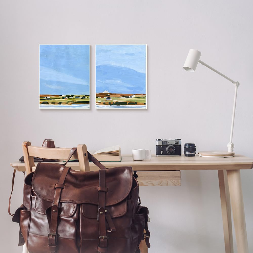 Emma Scarvey Abstract Seaside Town Landscape Wall Art - Soft Blue & Green Framed Canvas Paintings (Set of 2, 16x20 Inches) for Living Room, Bedroom & Office Decor