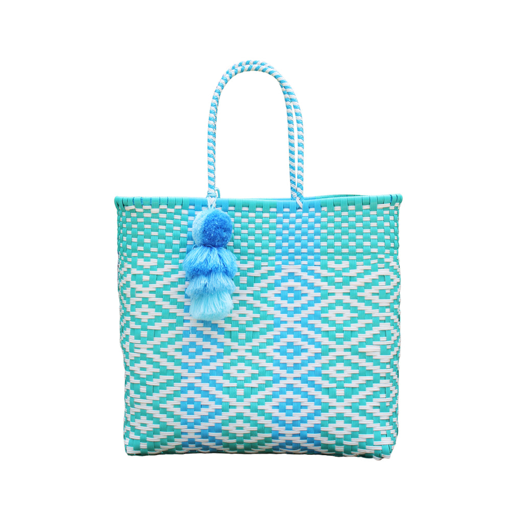 Aqua Blue Floral Citron Medium Tote Bag - Stylish & Spacious Handbag for Women, Perfect for Work, Travel & Shopping
