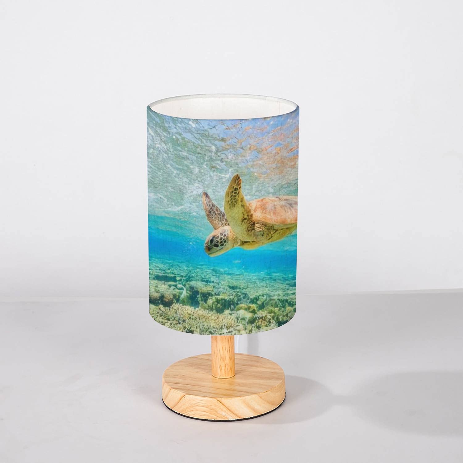 Minimalist Wooden Bedside Table Lamp with Turtle Diving Design - Solid Wood Base & Flaxen Fabric Shade for Bedroom, Living Room, Office | Nightstand Lamp, Desk Lamp, Home Decor