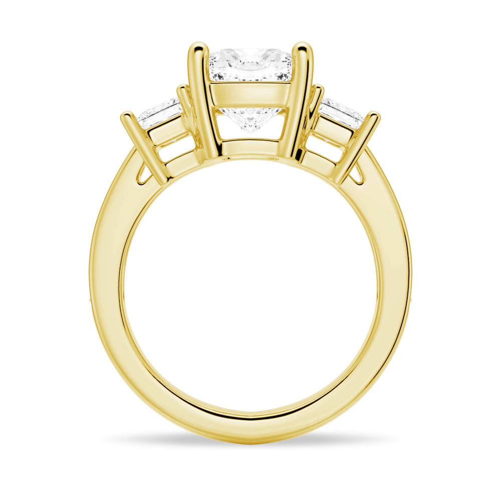 Three Stone Cushion Cut Diamond Engagement Ring with Princess Cut Side Stones - Perfect for Proposals, Anniversaries & Bridal Jewelry