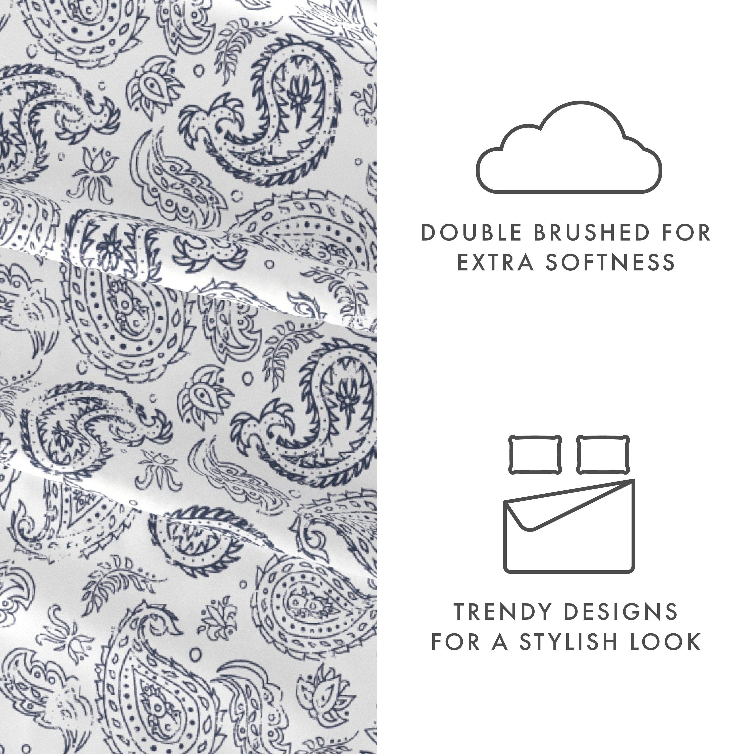 Stylish Coarse Paisley Pattern 4-Piece Queen Size Sheet Set - Soft Breathable Bedding for Comfortable Sleep - Perfect for Master Bedroom, Guest Room & Dorm