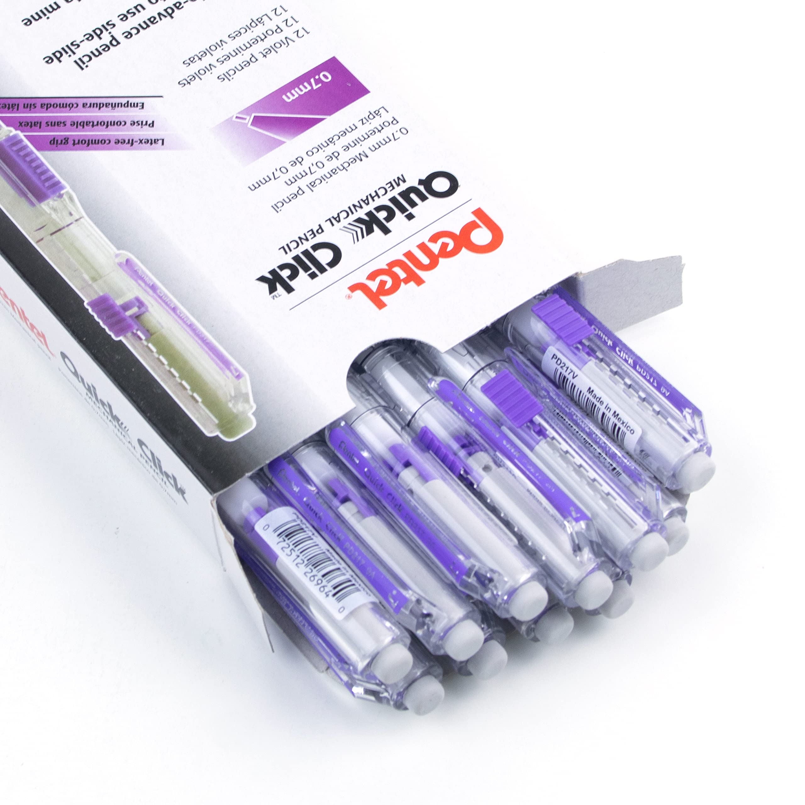 Pentel QUICK CLICK 0.7mm Mechanical Pencils - 12 Pack Violet Barrel Retractable Writing Tools (PD217V) for School, Office & Sketching